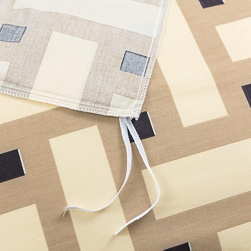 Miniatura 4 de YuHeGuoJi Juego de funda de edredón geométrica beige, tamaño Queen, 100% algodón, funda de edredón a cuadros abstractos, juego de 3 piezas, 1 funda