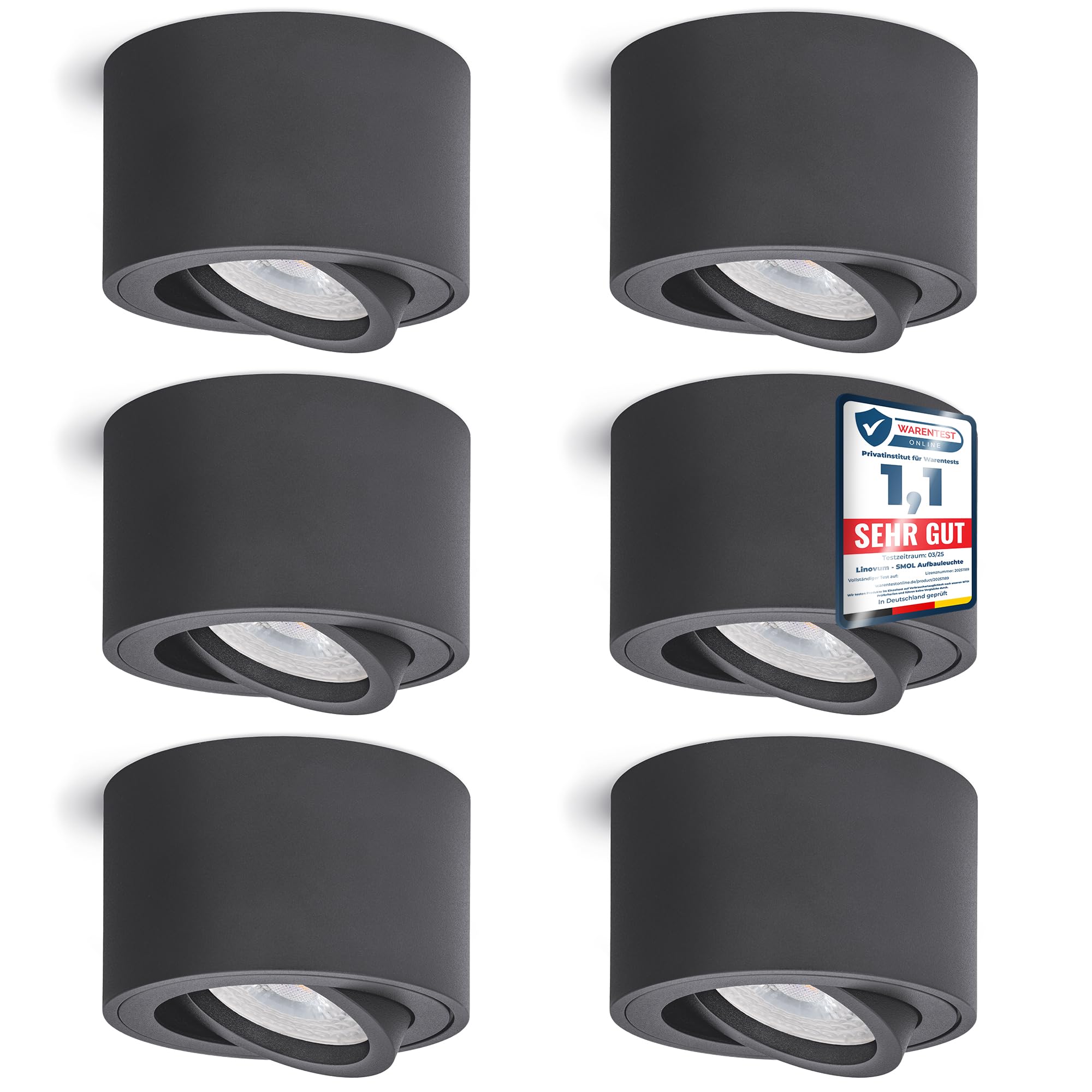 linovum SMOL Aufbauspot anthrazit flach schwenkbar Ø80mm 4W warmweiß
