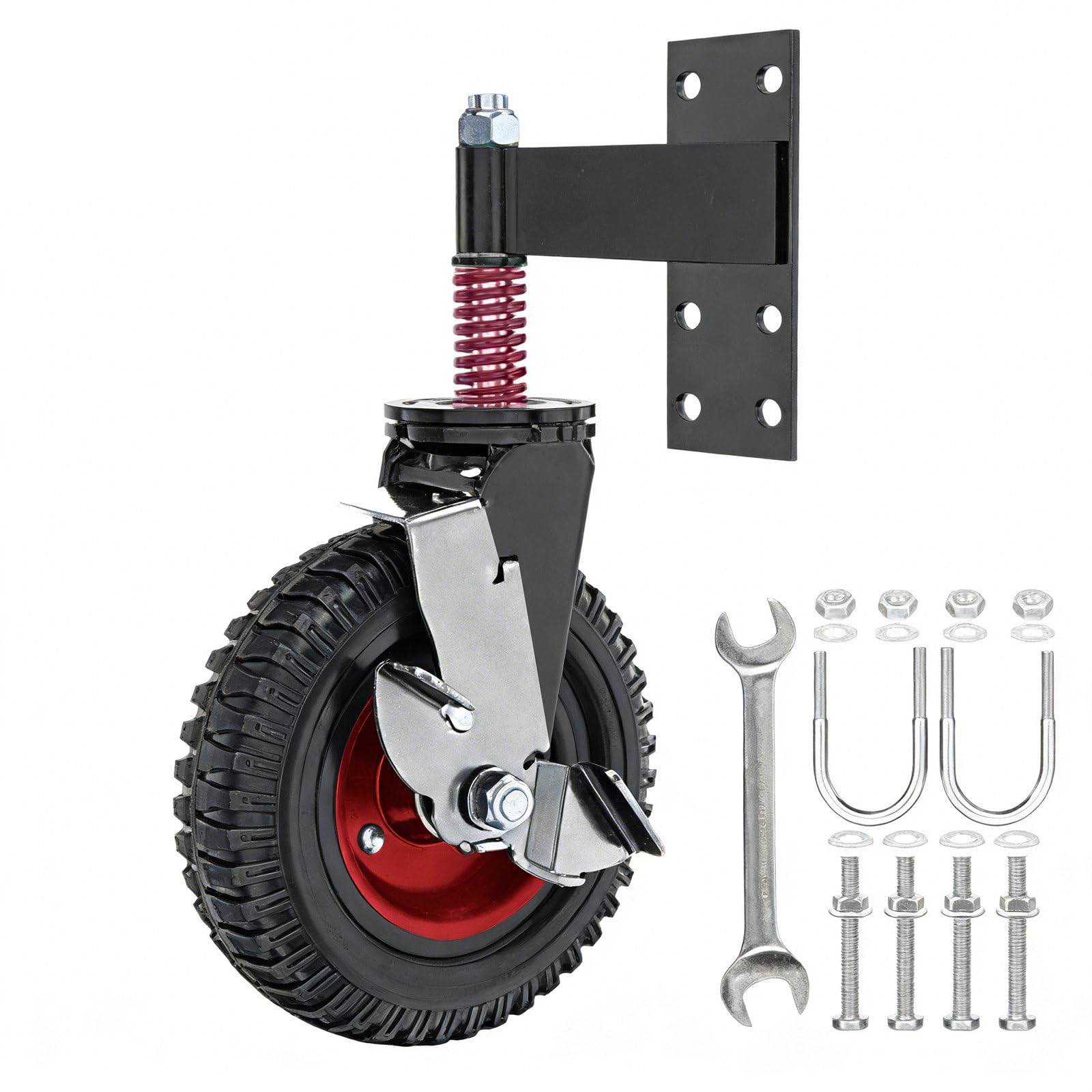 Zaun Tor Rad 20CM, 300 kg Carico Massimo, 360° Girevole con Ammortizzatore a Molla, Heavy Duty per Tubo Metallico, Include Chiave e Viti