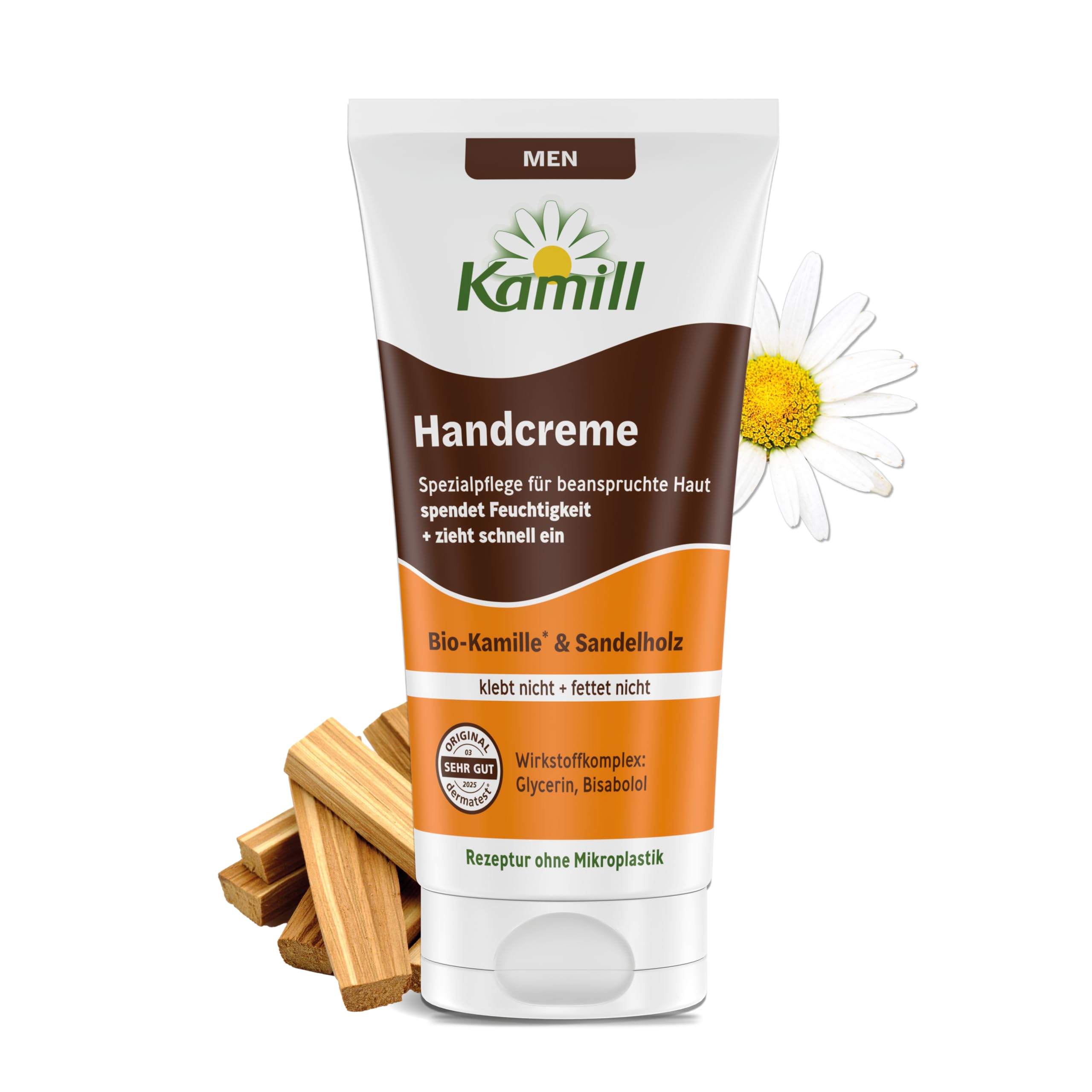 Kamill Handcreme Men 75ml – vegane Creme – Hand- & Nagelpflege mit Bio-Kamille und Sandelholz in Reisegröße – beruhigend & feuchtigkeitsspendend