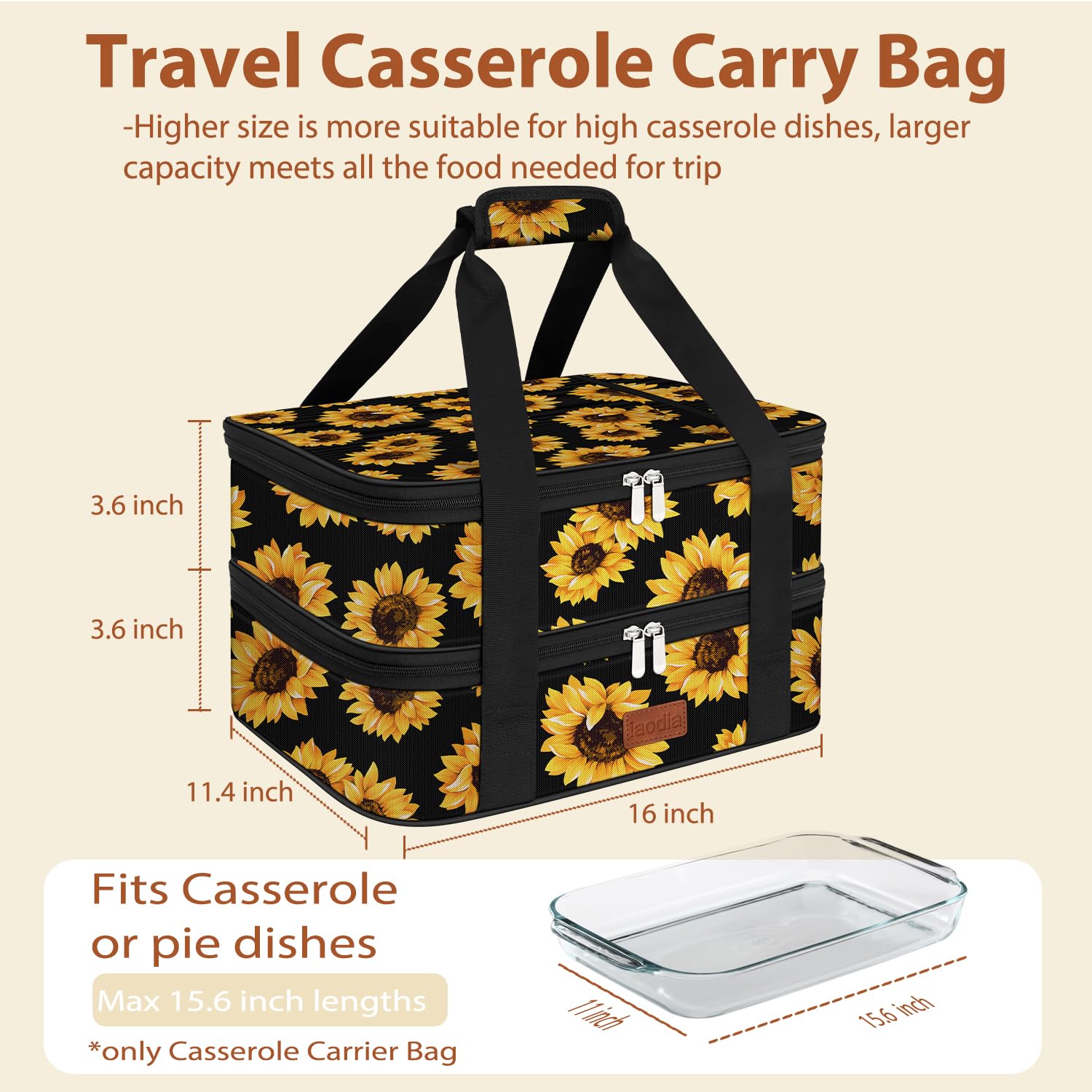 Bolsa de transporte de doble cacerola, bolsa de transporte térmica expandible para alimentos fríos o calientes para picnic, cocinas, fiestas de comida, se adapta a bandeja de hornear de 9 x 13