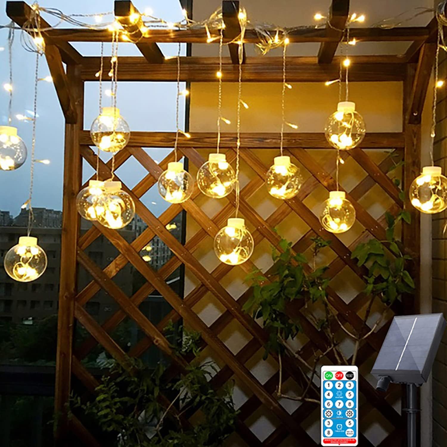 Solar Wunschball Fee Vorhang Lichter, wasserdichte 8-Modi blinkende String Lichter mit Fernbedienung für Schlafzimmer, Weihnachten, Hochzeit, Party Dekoration (Warmweiß)