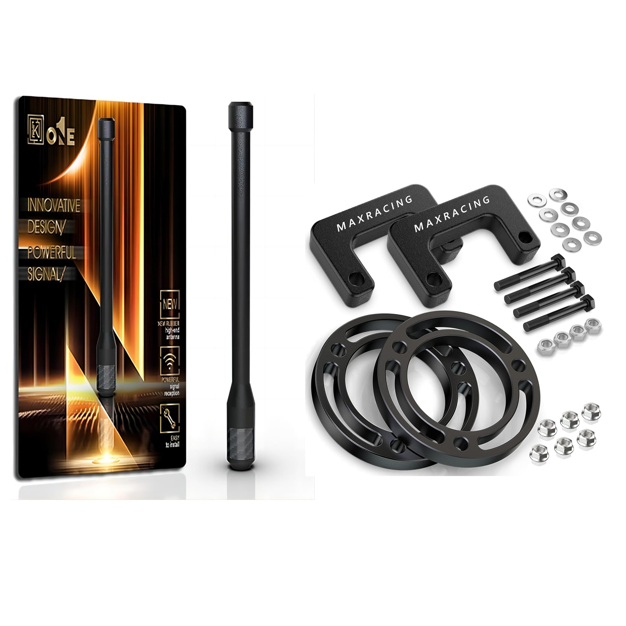 𝐍𝐄𝐖 KEYO1E Carbon Fiber Antenna Compatible with Chevy Silverado 1500 and Maxracing 3" Front Leveling Kit Upper+Lower Strut Lift Spacers Compatible with Chevy Silverado 1500