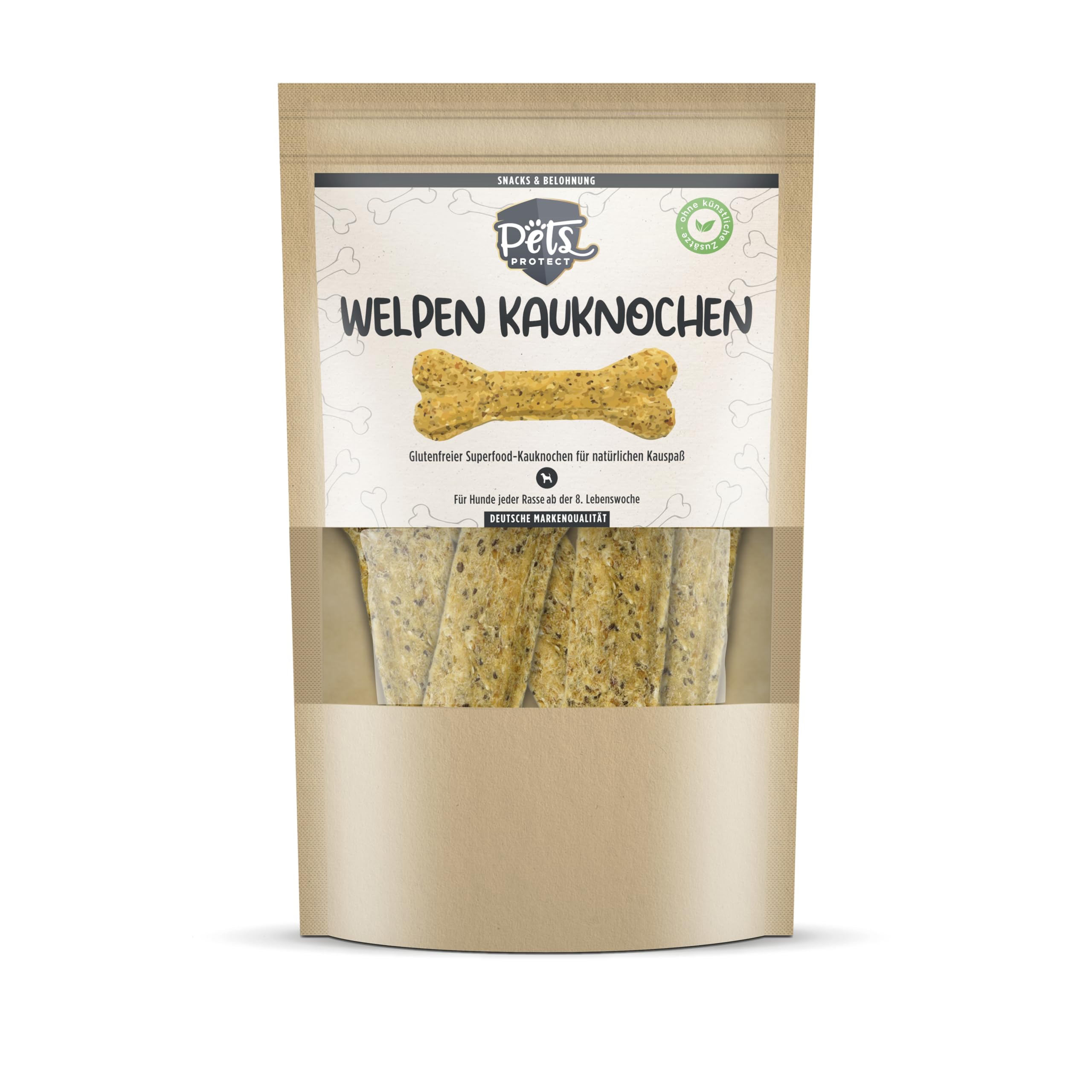Pets Protect WELPEN KAU-Knochen 5 STK. | Speziell für Hunde-Welpen ab der 8. Woche | Glutenfrei, ohne künstliche Zusätze & vegan | Hunde-Knochen reich an Vitaminen & Ballaststoffen | Gut verdaulich
