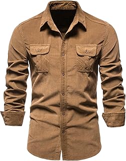 Camisa de manga larga para hombre, elegante, casual, con botones, ajuste regular, cómoda, elástica, para verano, otoño, playa, con bolsillo