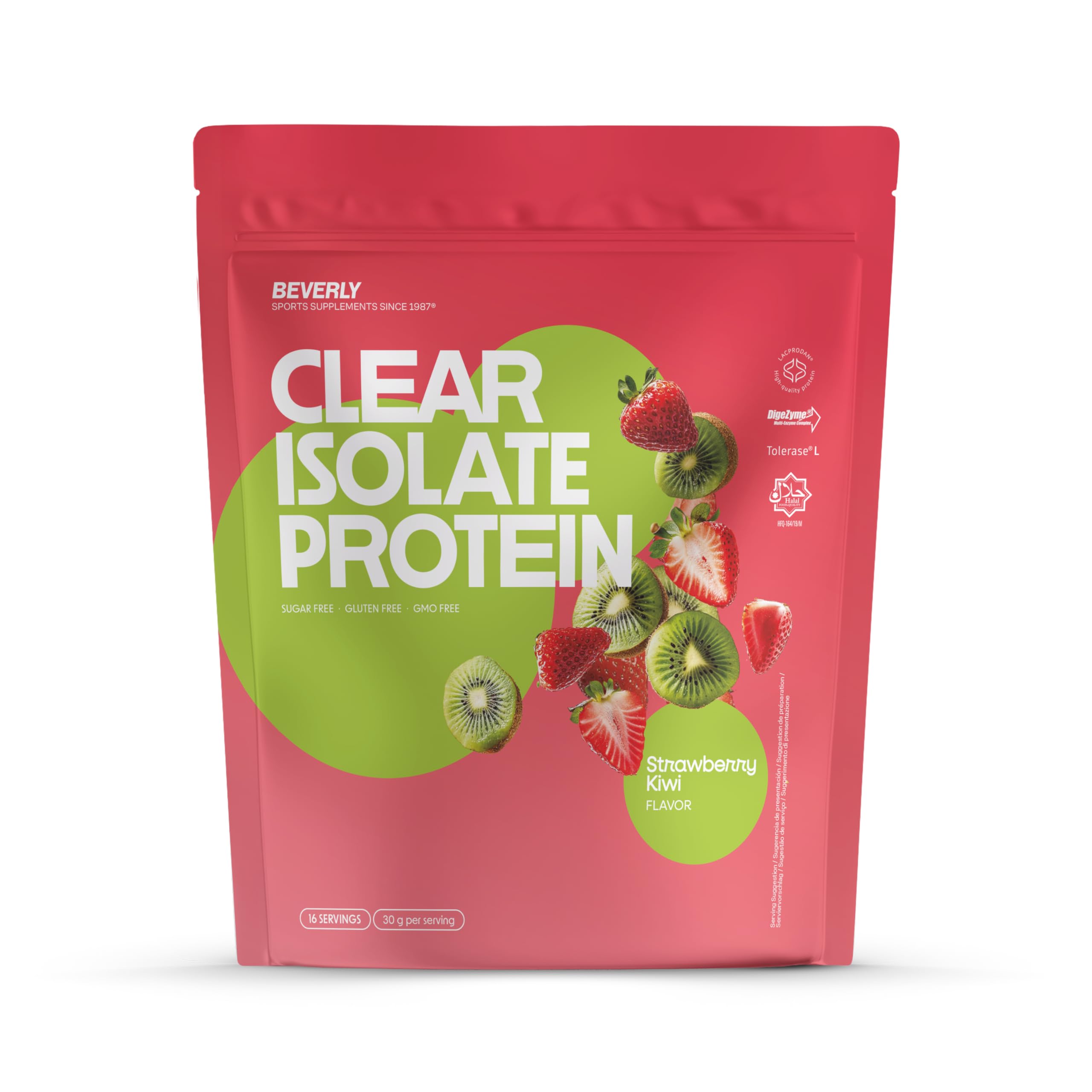 Beverly Isolate Clear - Protéine de lactosérum isolée clear whey - 500 g - 25 g de protéines par portion - 30 portions - Fruité, rafraîchissant - Saveur fraise-kiwi