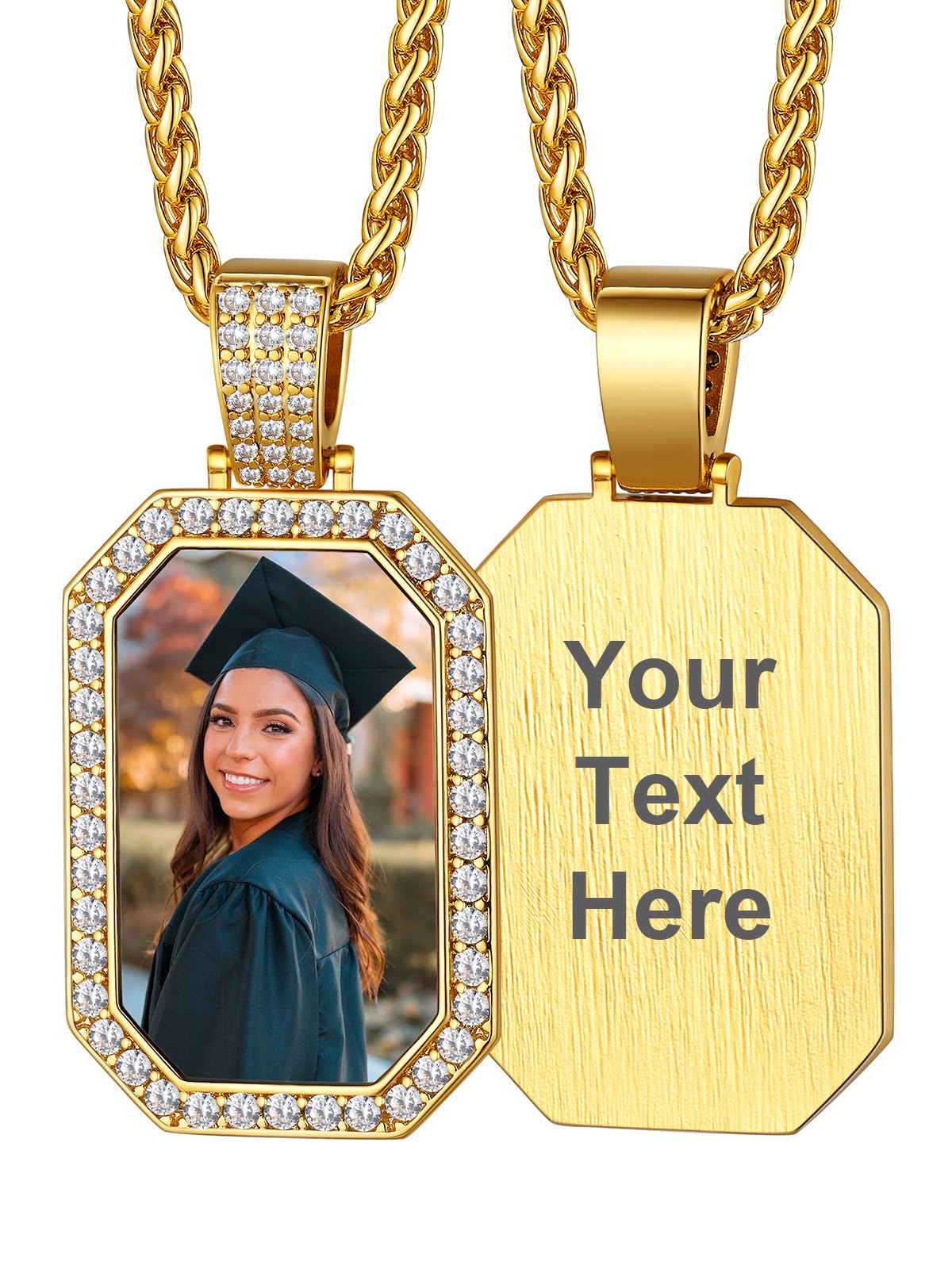 Custom4U Picture Necklace Personalized Photo Circle Chain for Men Women