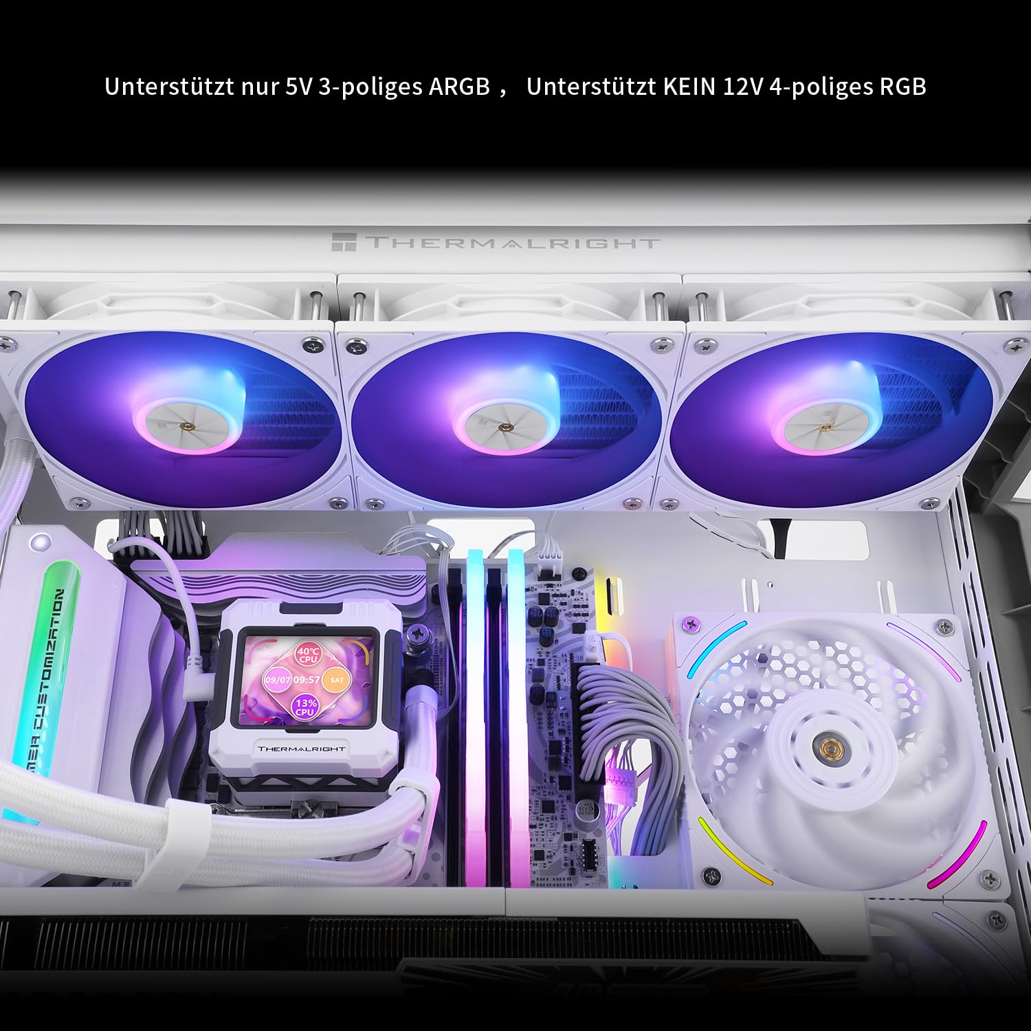 TR FW 360 White ARGB-360 mm AIO CPU Liquid Cooler,IPS LCD Screen with 320 * 240 Resolution,for AM4/AM5/Intel LGA1700,'2.4 inch'Magnet-Absorbent LCD Screen for Images -White