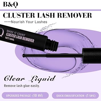 B&Q Lash Remover for Lash Clusters 10ml Lash Cluster Remover at Home | Gentle Formula Lash Remover for Lash Extensions Lash Bond Remover Lash Adhesive Remover Lash Bond and Seal Remover