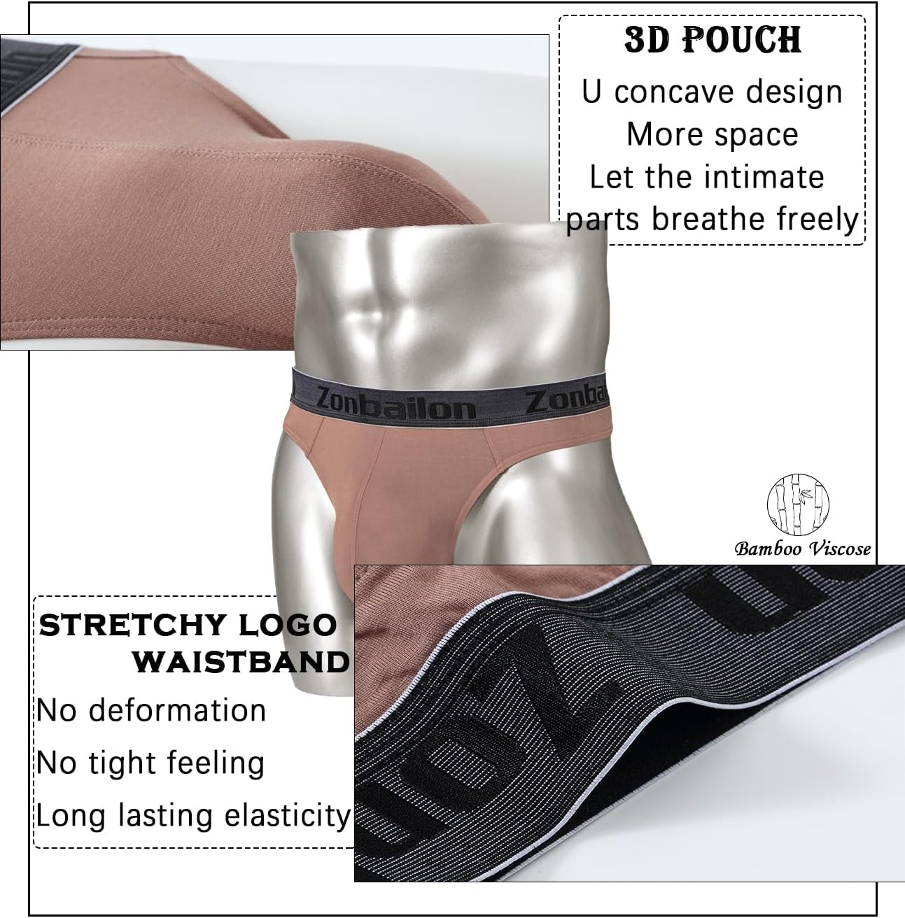 JINSHI Men's Bamboo Viscose Thong Sexy T-back Mens Underwear Low Rise Stretch Tagless Underwear Multi M L XL XXL - Image 3