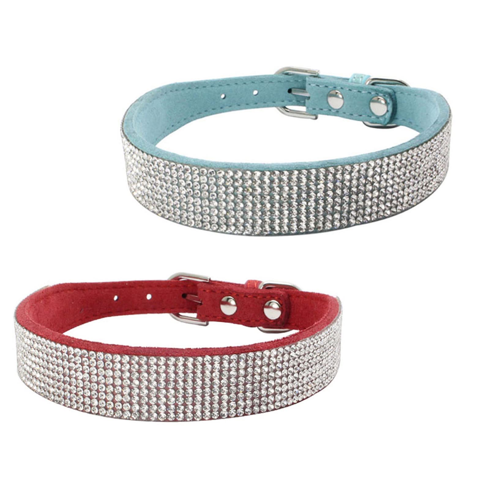 Newtensina 2pcs Dog Collar Set Dog Collar with Diamante Bling Cute Kitten Collar Puppies Collar for Dogs Cats - RedBlue - XS