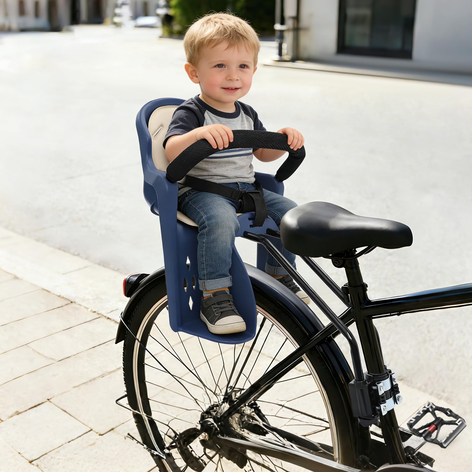 Asiento infantil de bicicleta para bicicleta, asiento trasero de bicicleta, con fijación al cuadro o sistema de fijación para portabicicletas, de 9 meses a 4 años, hasta 20 kg