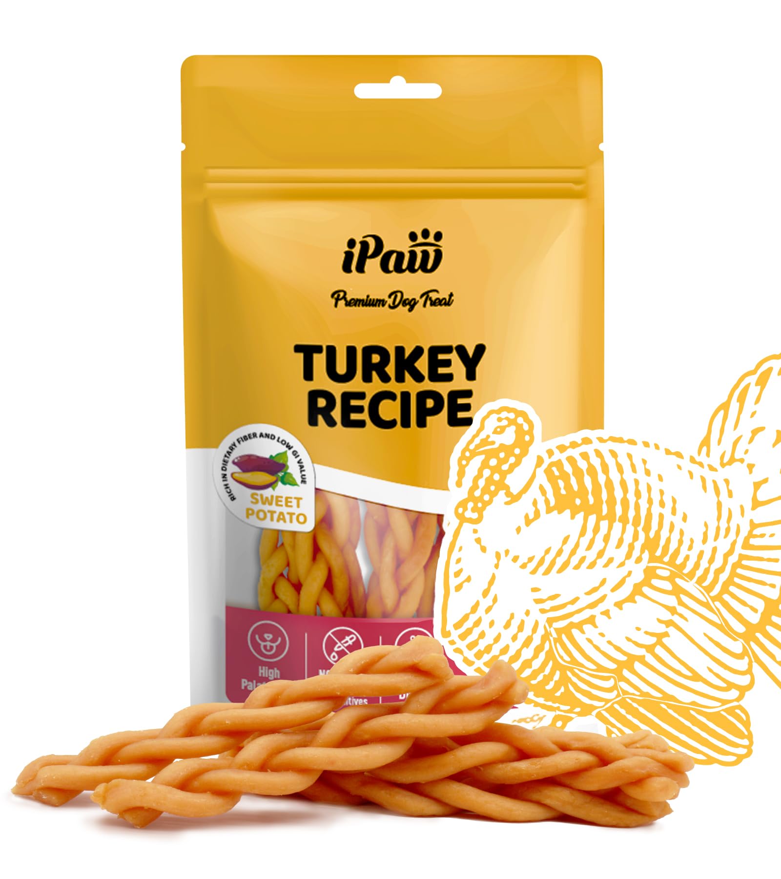 iPaw Turkey Dog Treats, All Natural Human Grade Dog Treat, Suitable for Training chew, US Sourced Raw Material, Hypoallergenic, Rawhide Alternative,