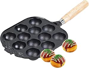 Happy Sales , Cast Iron Takoyaki Pan, 8" L x 7-3/8 D x 1-1/8 H, Black