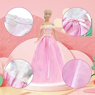 WanderGo 28 Pcs Dolls Clothes and Accessories, Include 7 Beautiful Sets, Also Included 1 Sunglasses + 2 Bags + 1 Pair Of Earrings + 1 Bracelet + 1 Pearl Necklace, Sets for 11.5 Inch Dolls