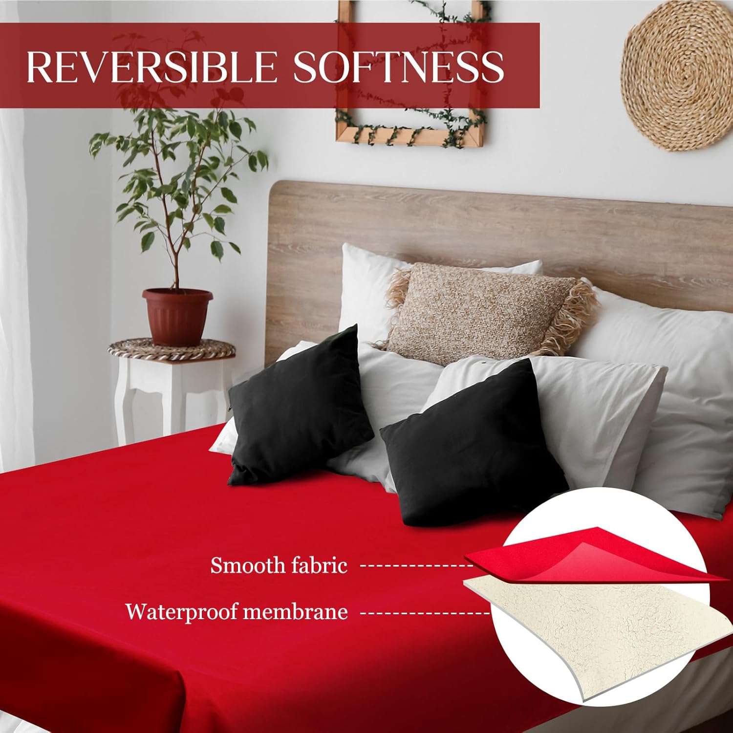 Waterproof Blanket Queen Size, Red TPU Polyester 78'' x 82'' Water Proof and Stain Resistant Mattress Protector Mat for Bed, Leakproof Protective Pet Mat - Image 4