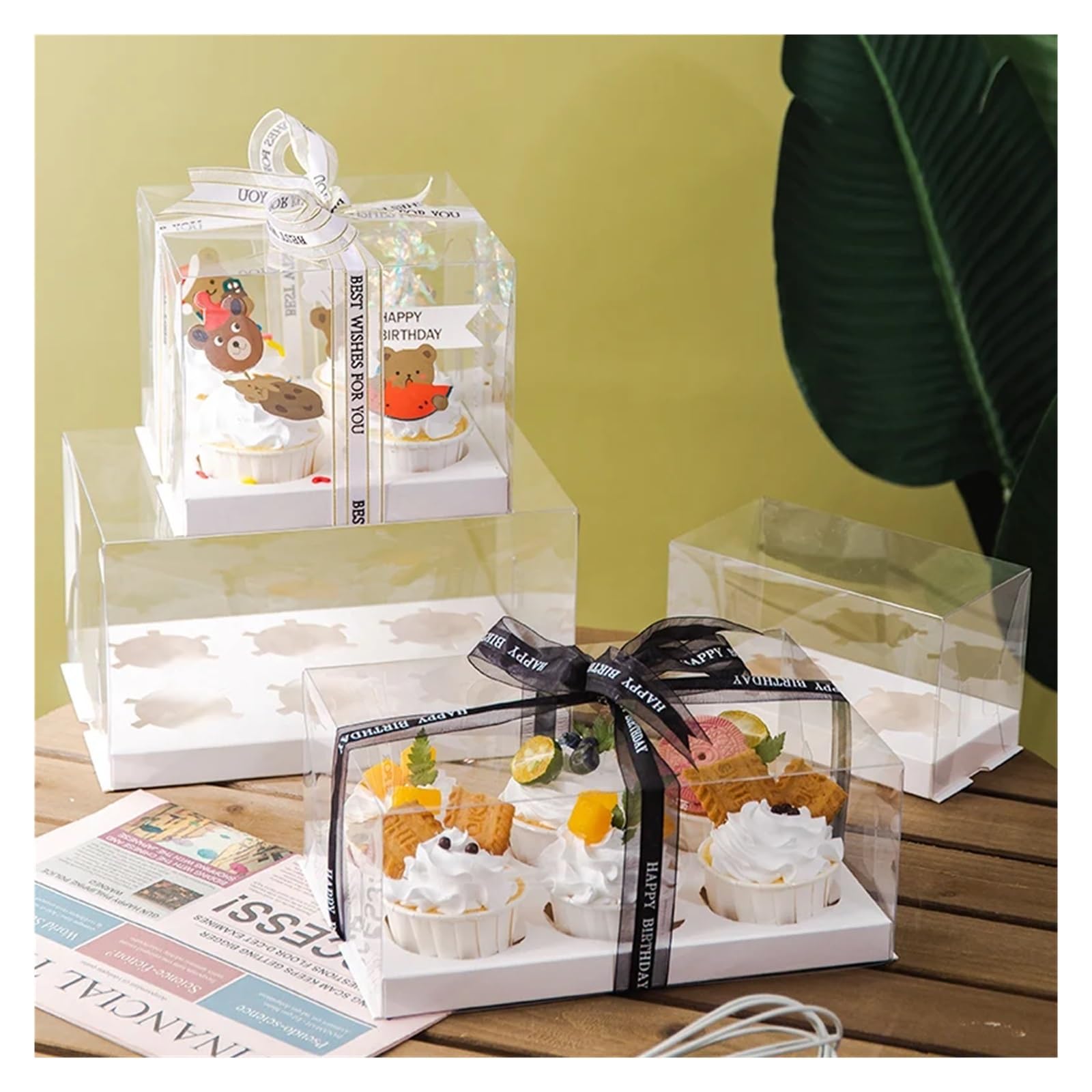 Cajas Para Cupcakes 10 unidades de tazas pequeñas, caja for cupcakes, bolsa de pastelería transparente, muffin portátil, 2 rebanadas, 4 rebanadas, 6 rebanadas Caja De Pasteles(Add height to 4 caps)