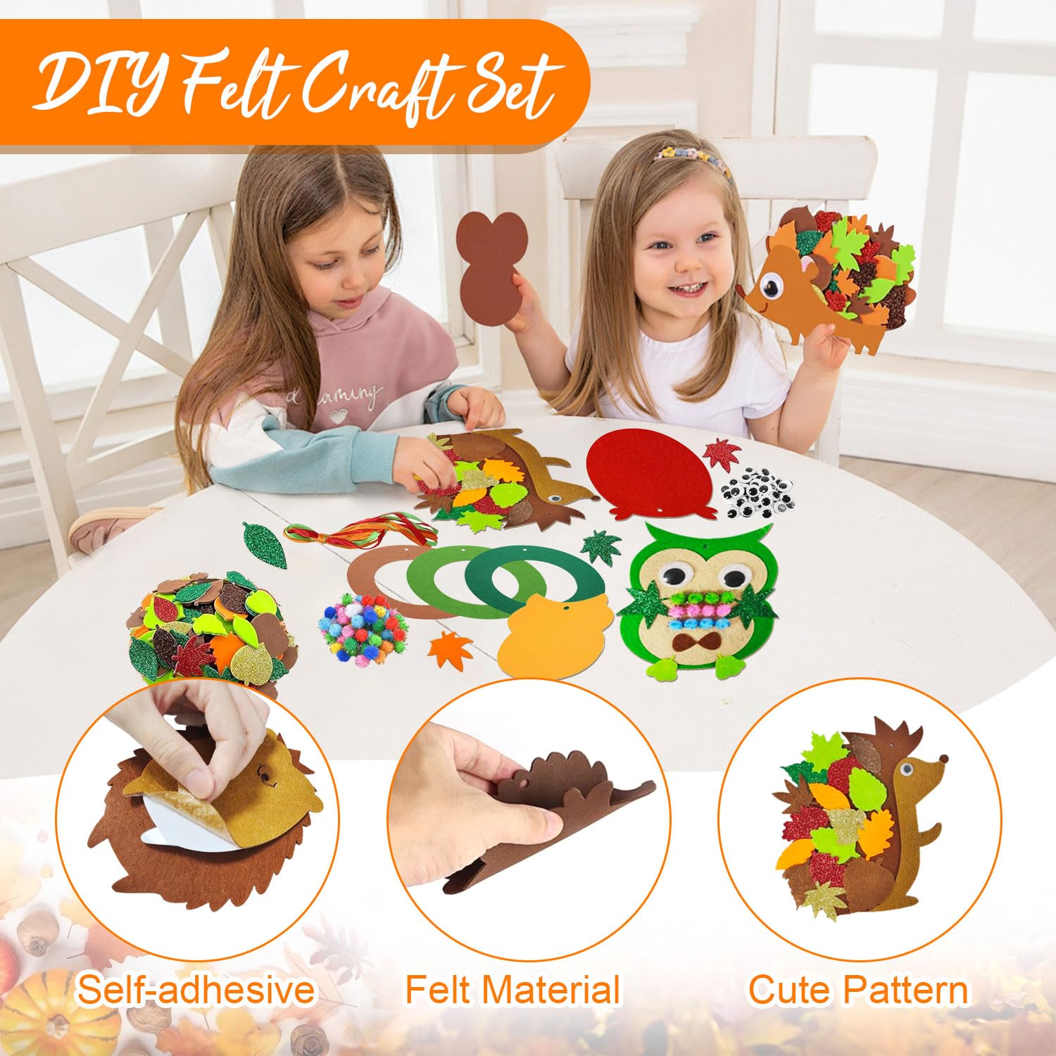 Kit Feltro Decorazioni Lavoretti Creativi per Bambini Gufi e Riccio Feltro per Lavoretti Artigianato Autunnale per Bambini Kit Artigianale di Ghirlande Autunno per Autunno Ringraziamento Halloween