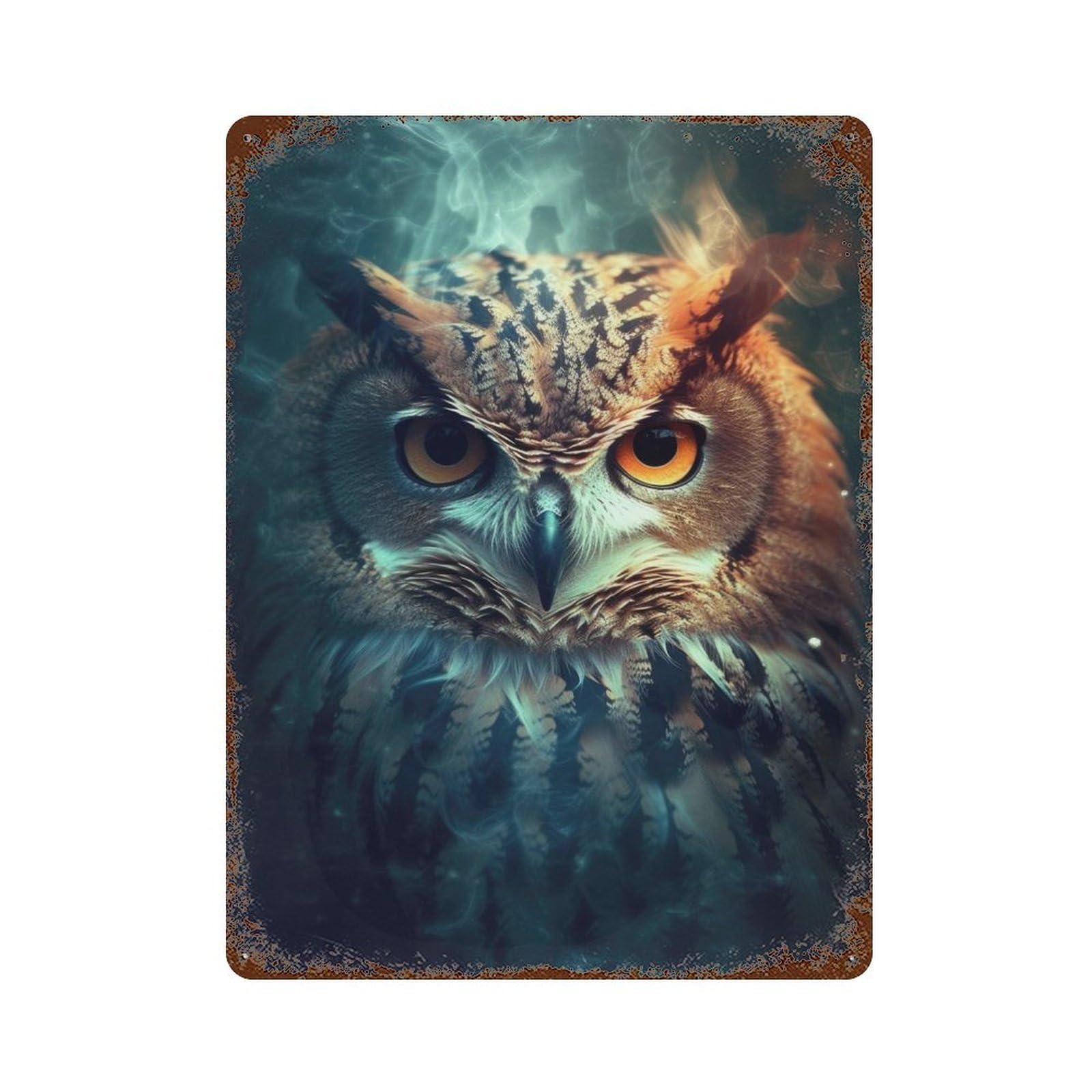 Owl Douple Exposure Decorative Tin Sign 15.7"x11.8", for Bistro, Counter And Cafe Decor, Classic Wall Plaque