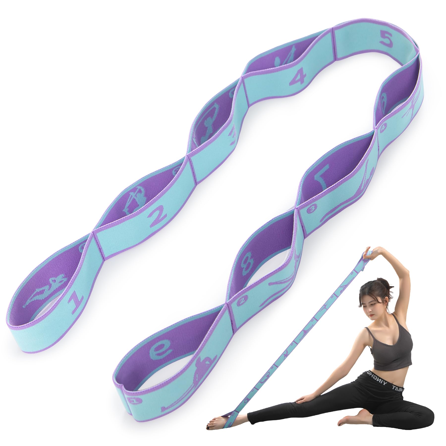 Yoga Straps for Stretching Strap Elastic for Physical Therapy Dance Yoga Pilates Gymnastics Exercise Flexible Pilates Stretch Band for Women Men