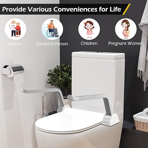 Miniatura 8 de Dyna-Living Rieles de seguridad para inodoro, marco de seguridad para inodoro con soporte de carga de 480 libras, con reposabrazos de aleación de