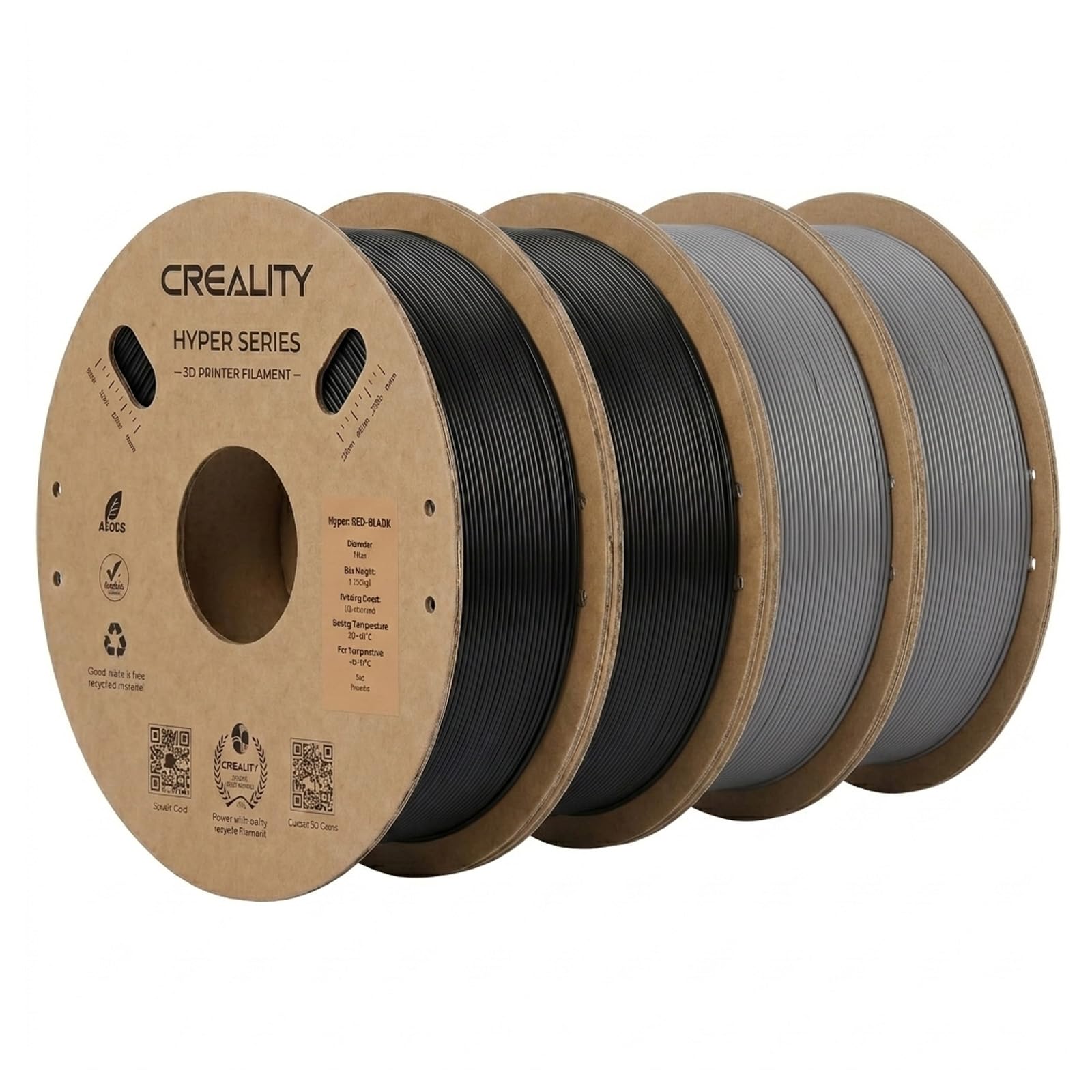Creality ABS Filament 1.75mm 4KG, Black*2+Grey*2, 4-Pack