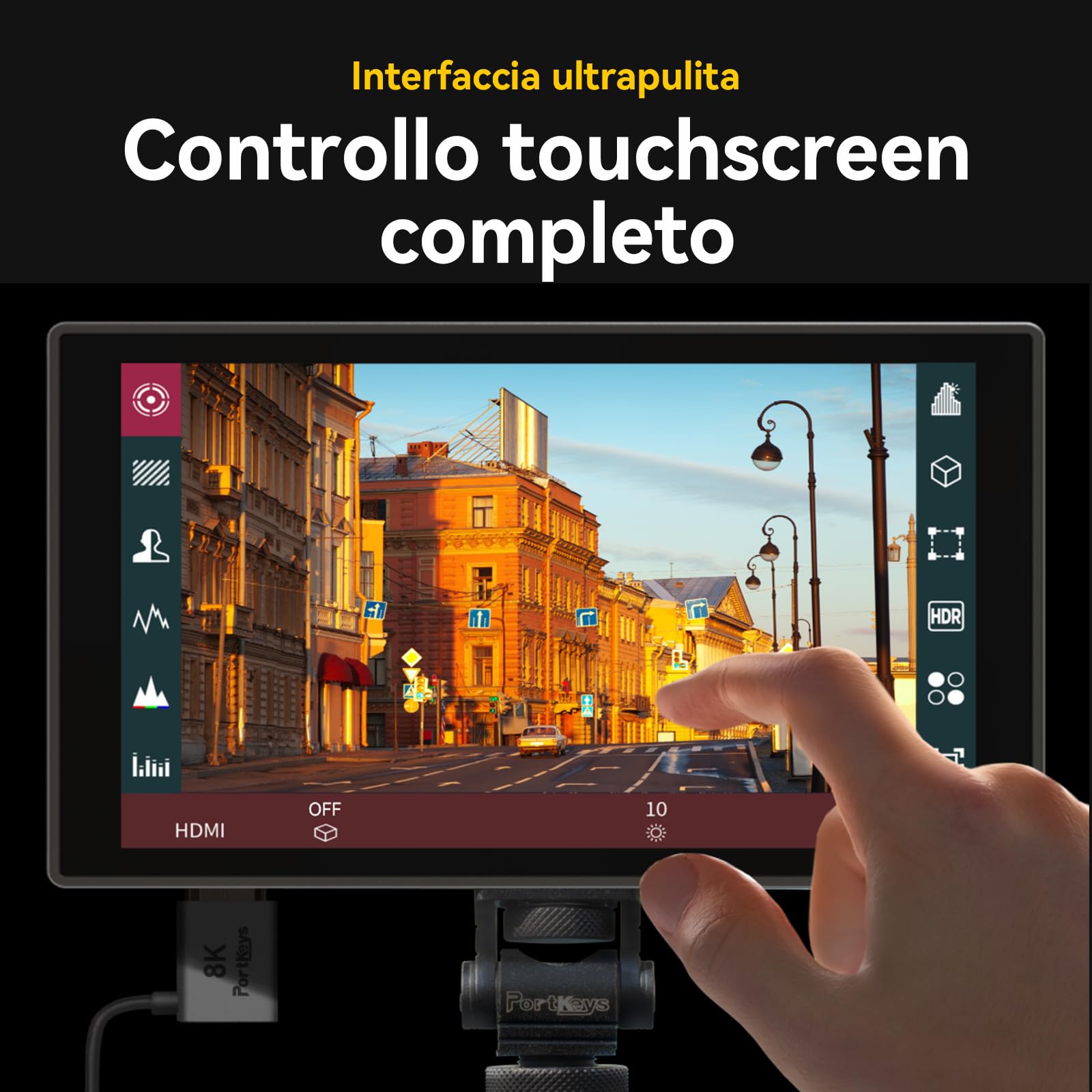 Portkeys HD7T Monitor da Campo per Fotocamera 7" Touchscreen, Schermo ad Alta Luminosità 1000 Nits con Tasti di Scelta Rapida, Compatibile con DSLR