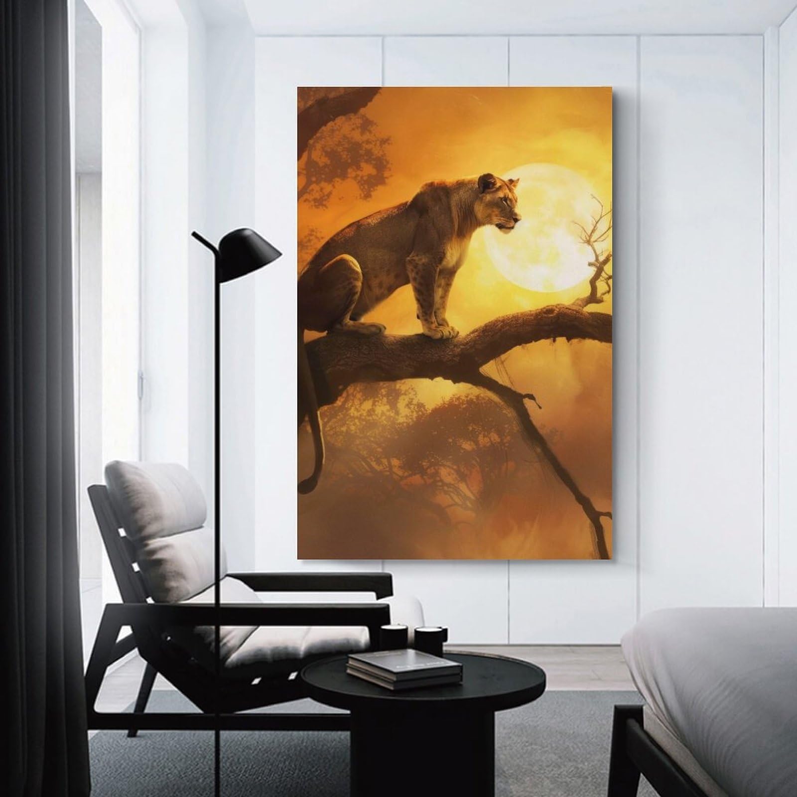 Junmoney Sunlit Lioness Wall Picture Print 20x30inch(50x75cm), for Bedroom Decor, Cosy Corners Or Studios, Home Artwork with A Soft Interior Feel