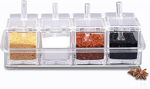 Maceta transparente para condimentos, caja de condimentos de acrílico de 4 piezas, contenedor de almacenamiento, tarros de condimentos, contenedor