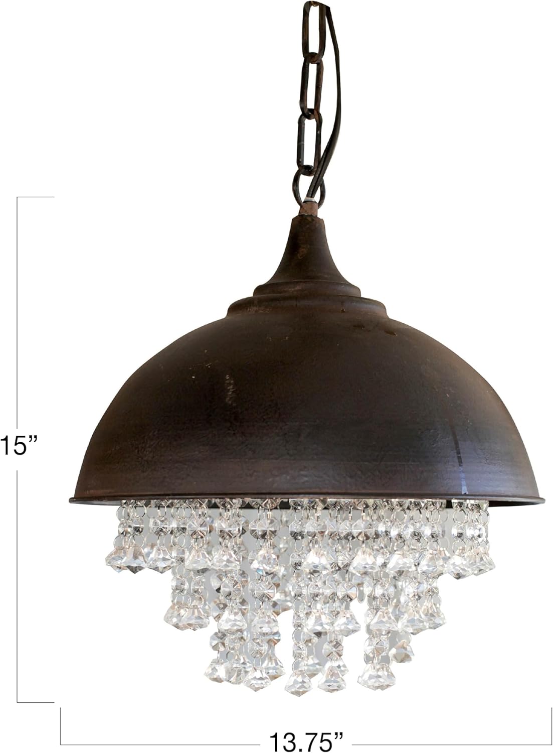 Antiqued Bronze Dome Chandelier with Hanging Crystals