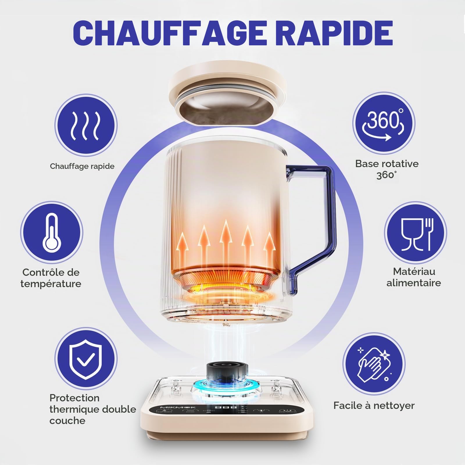 MIKMOK Chauffe-tasse électrique 400ml 300W Inox 304