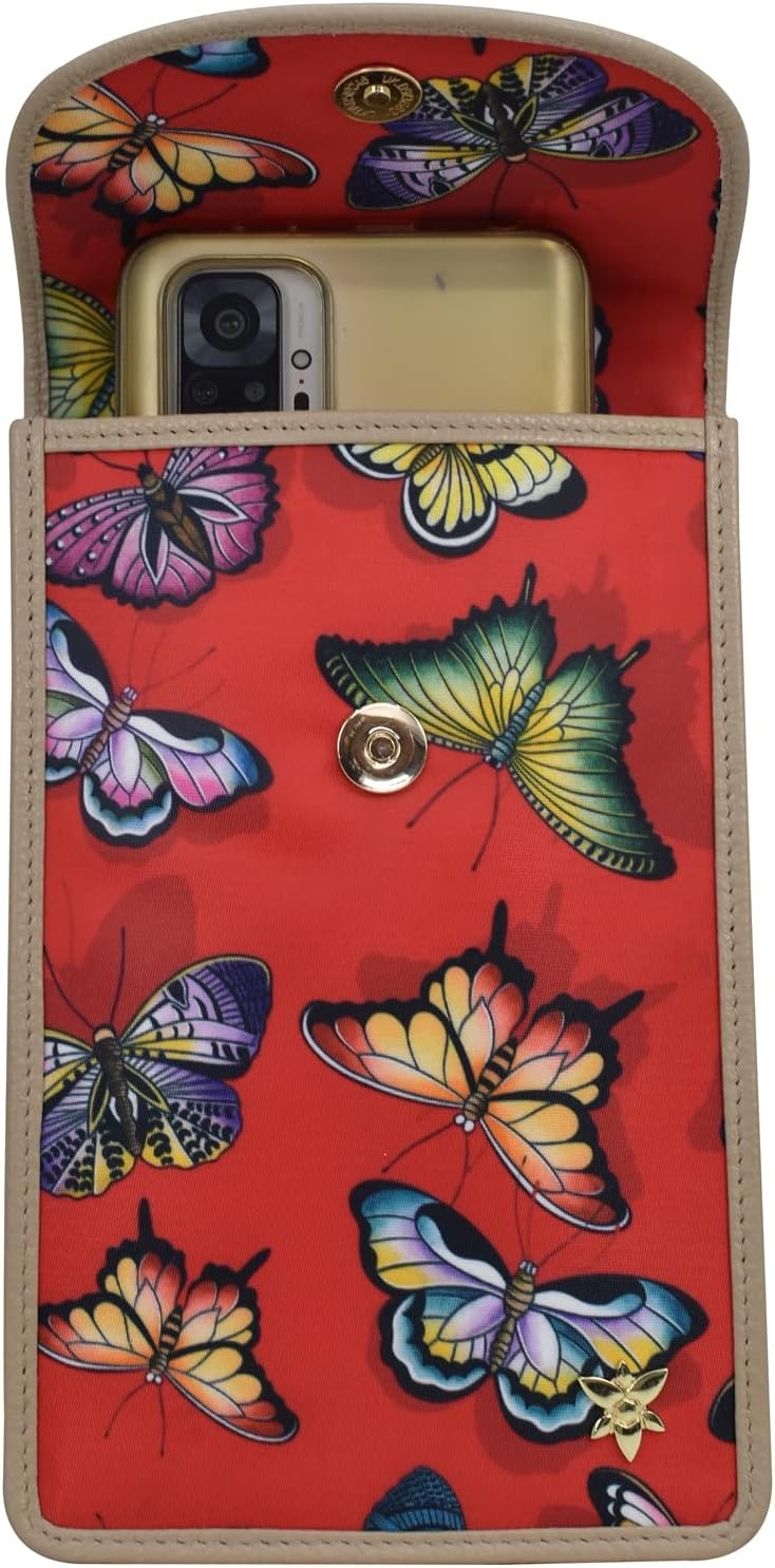 Anuschka Cell Phone Crossbody RFID Blocking Wallet - Wanderlust Collection - Nylon Fabric with Genuine Leather Trim