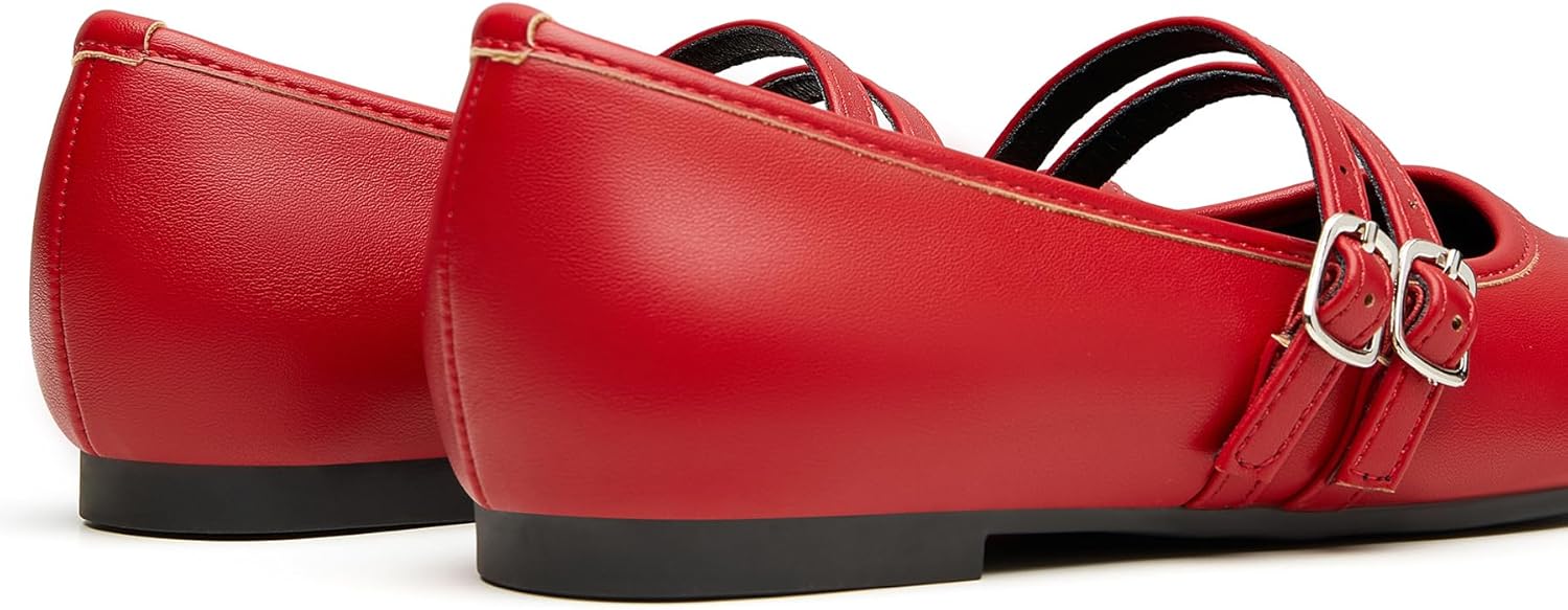 Trary Mary Jane Shoes Women Square Toe Flats for Women Dressy Ballet Flat Mary Jane Flats with Buckle Strap Comfortable Slip On Casual Shoes