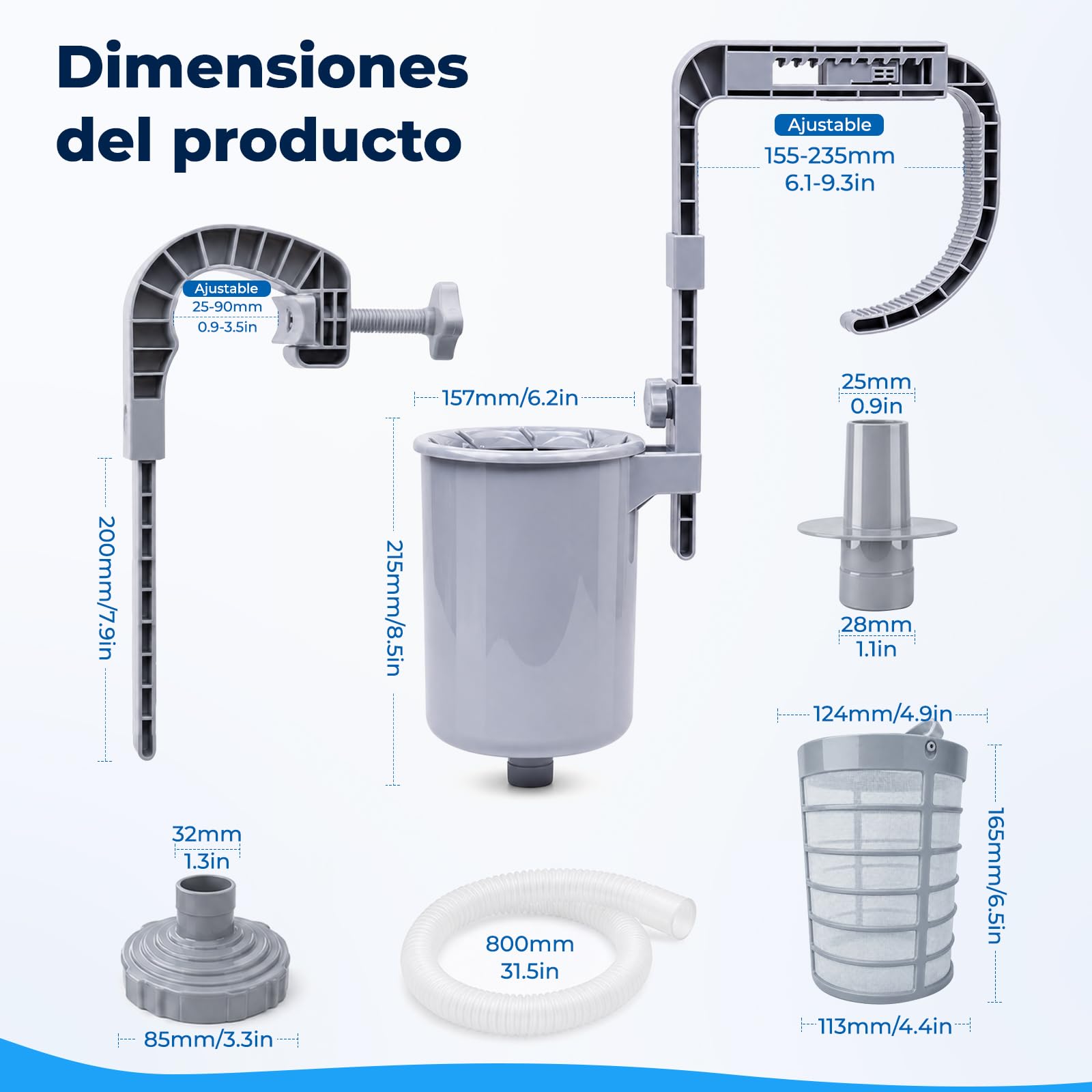 Skimmer Piscina Fuori Terra, Skimmer Piscina con Carrello Filtro 60 Maglie | Skimmer - Calzini filtranti, adatti per piscine con struttura in acciaio e piscine gonfiabili