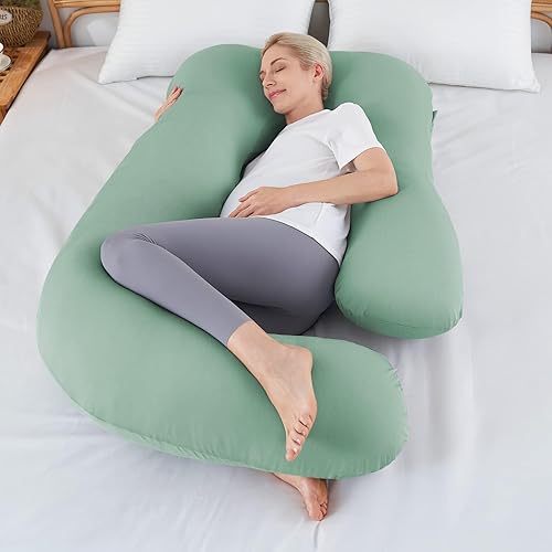 Sasttie Almohadas refrescantes de embarazo para dormir, almohada de cuerpo completo en forma de U, almohada de embarazo verde para mujeres