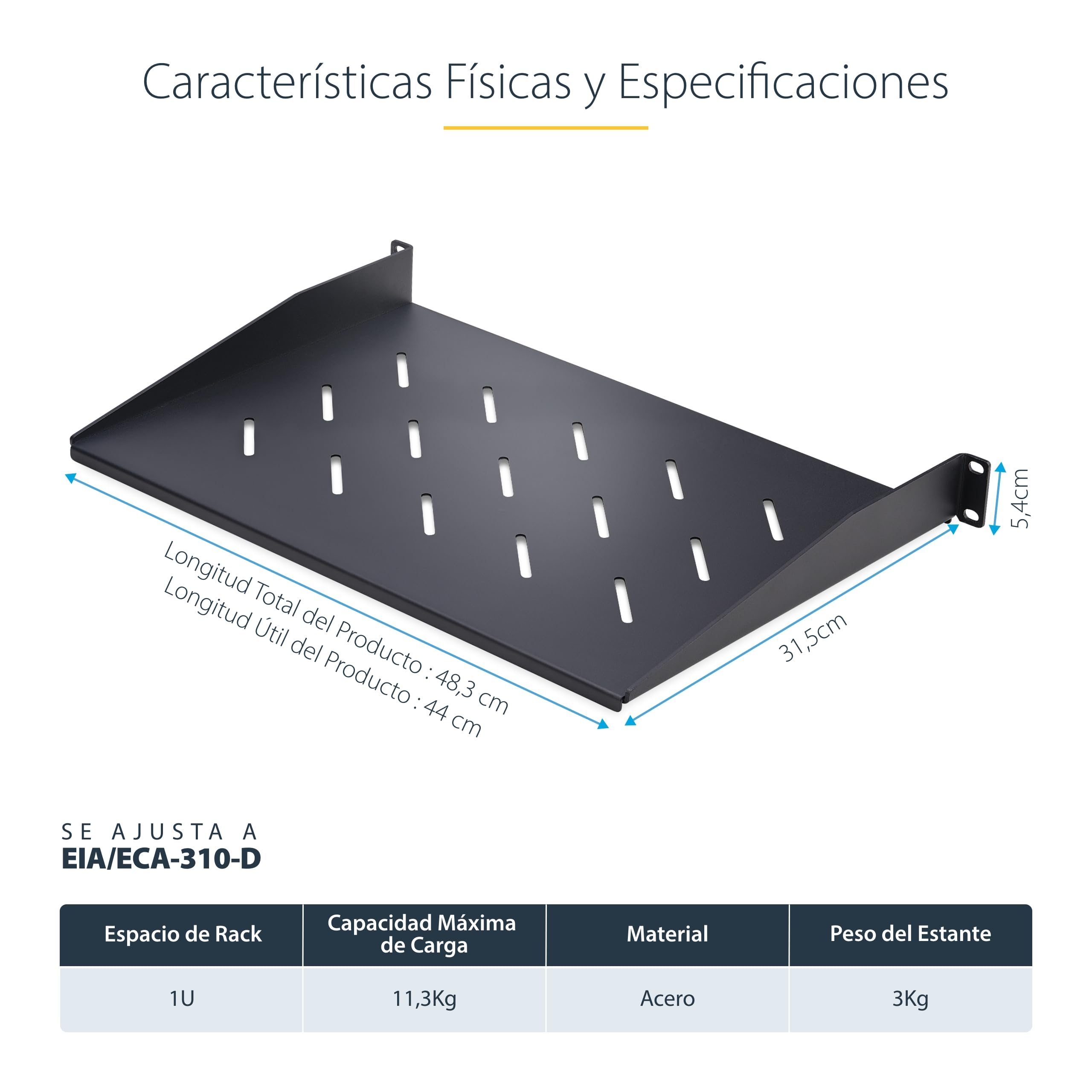 StarTech.com Estante 1U Ventilado Voladizo para Rack - Bandeja para Rack - Profundidad de Montaje 30,48cm - 11,3kg