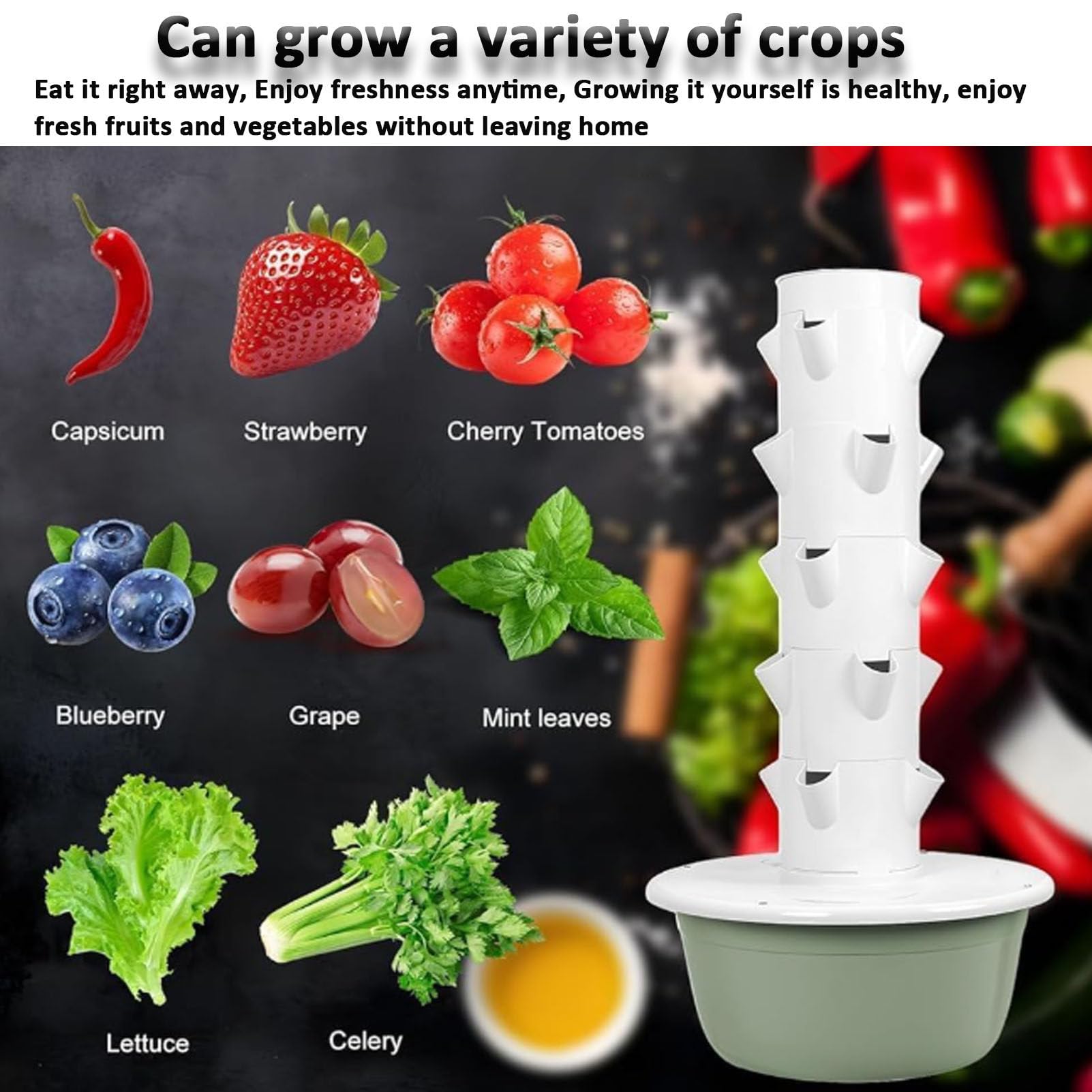 Torre hidropónica, cultivo hidropónico, kit de cultivo hidropónico, cultivo vertical con bomba de hidratación, adaptador, macetas de red y temporizador.,5-layers