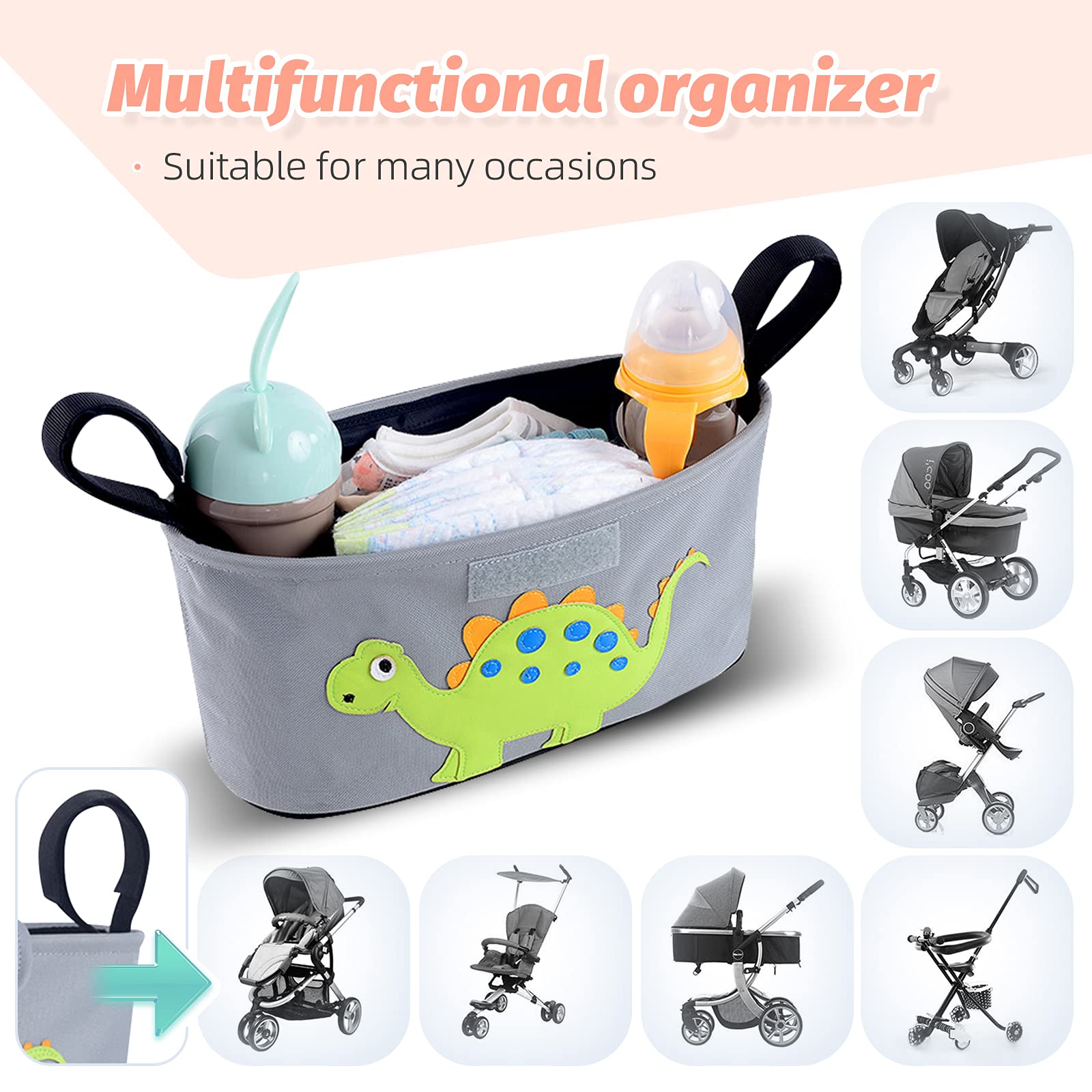 Borsa per Passeggino Universale Portaoggetti con Tracolla,Neonati Borsa Organizer,Portaoggetti Impermeabile Con Cerniera,Tasche di Design per la raccolta di Salviette, Pannoli, Merenda