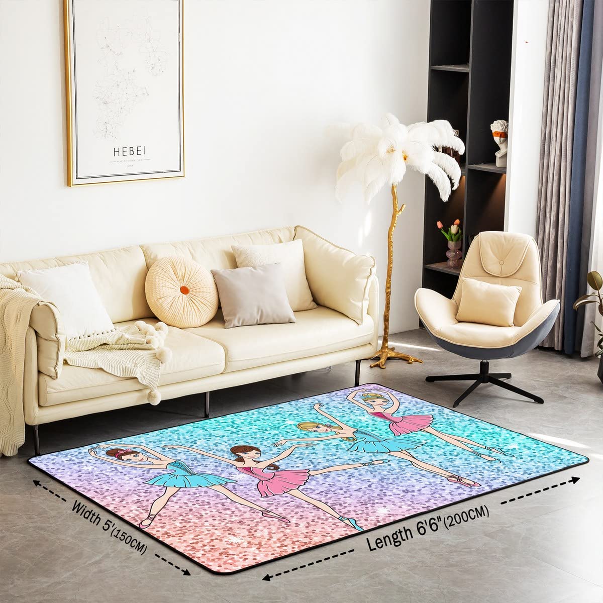 Homemissing Ballet Area Rug 100x150cm Glitter Ballet Dancers Living Room Rugs For Bedroom Home Decor Princess Decor Carpet Ultra Soft Non-Slip Indoor Floor Mat - Image 2