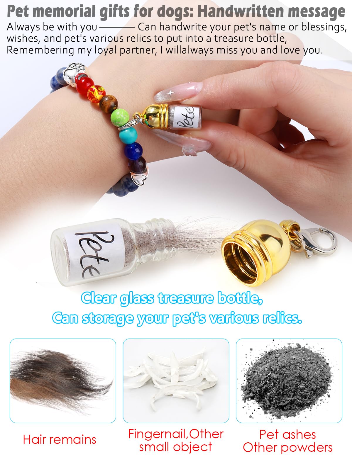 ChunlongFour Pet Memorial Gift for Loss of Dogs Cat, Rainbow Bridge Glass Jar Bracelet, Cylinder Cat Dog Urn for Pet Ashes Cremation Keepsake Women and Men Who Dog Sympathy Commemorative Gift