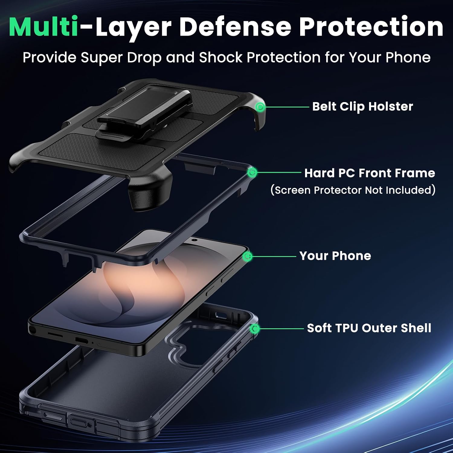for Samsung Galaxy S26 Ultra Case, Heavy Duty Protective Case Rugged Shockproof Phone Cover with Belt Clip Holster/Kickstand for Samsung Galaxy S26 Ultra (Blue, S26 Ultra)