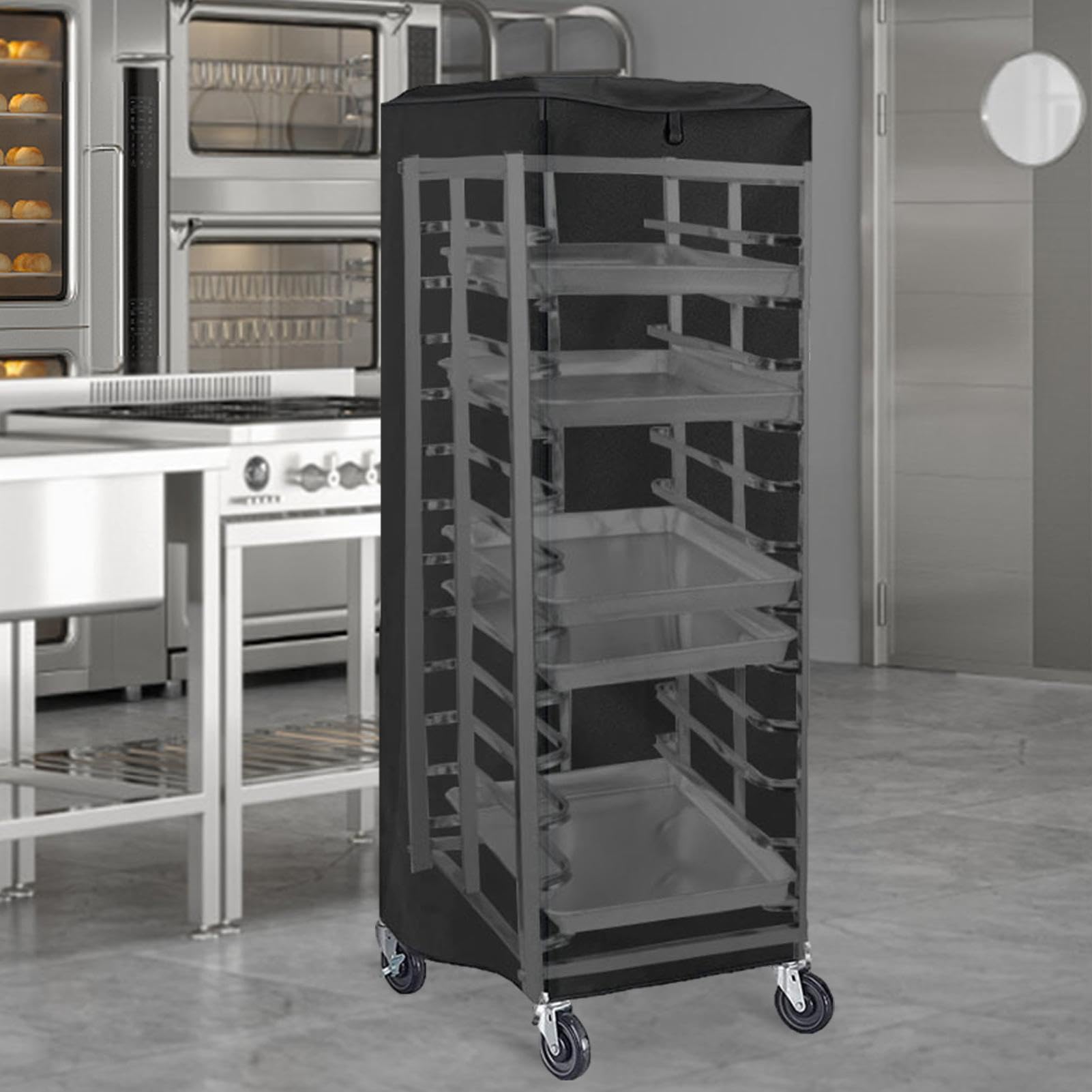 Bakery Pan Rack Cover - 420D Silver Coated High Density Cover with Window, Dustproof Waterproof Bun Pan Rack | Commercial Bread Rack Protection 23x28x64inch, Durable for Storage