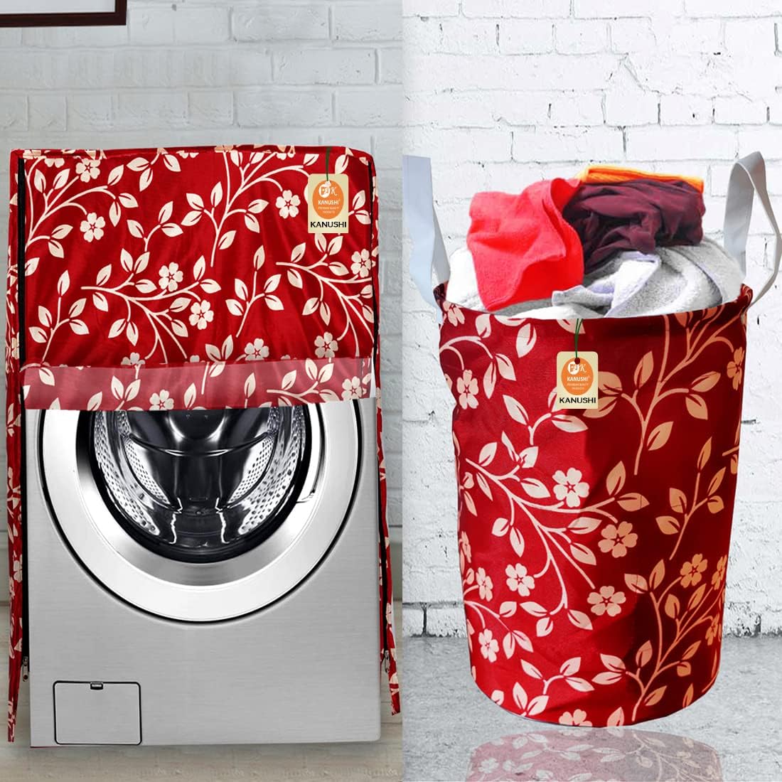 KANUSHI Industries® Washable & Dustproof Front Load Automatic Washing Machine Cover (Suitable for 6 Kg, 6.5 kg, 7 kg, 7.5 kg)+1 pc Designer Laundry Bag (VAR-WASHING=FRONT+LB-MAROON-REJ)