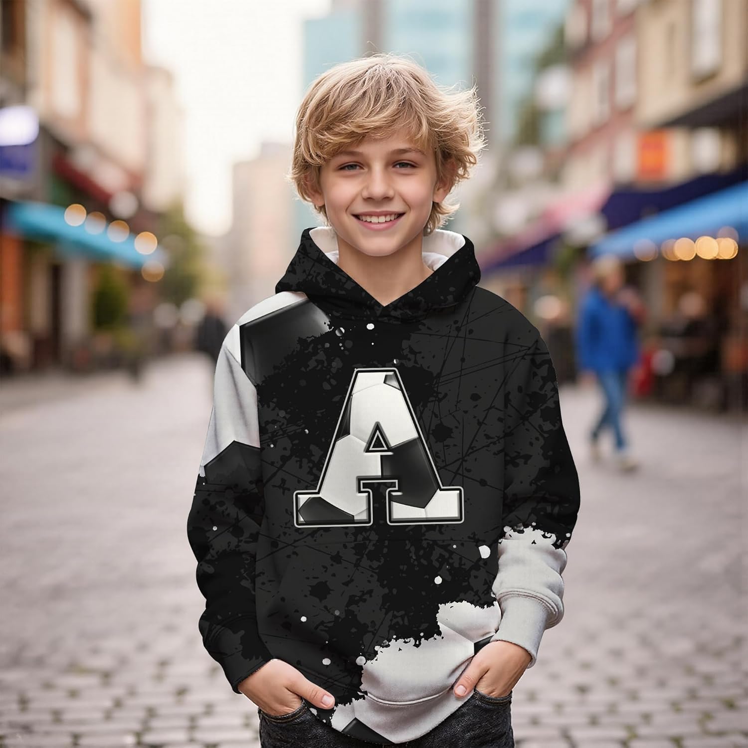 COZYAURA Boys Hoodies Custom Sports Sweatshirts for Kids - Soccer Graphic Hooded Pullover Gifts for Teens Youth Black - Image 5