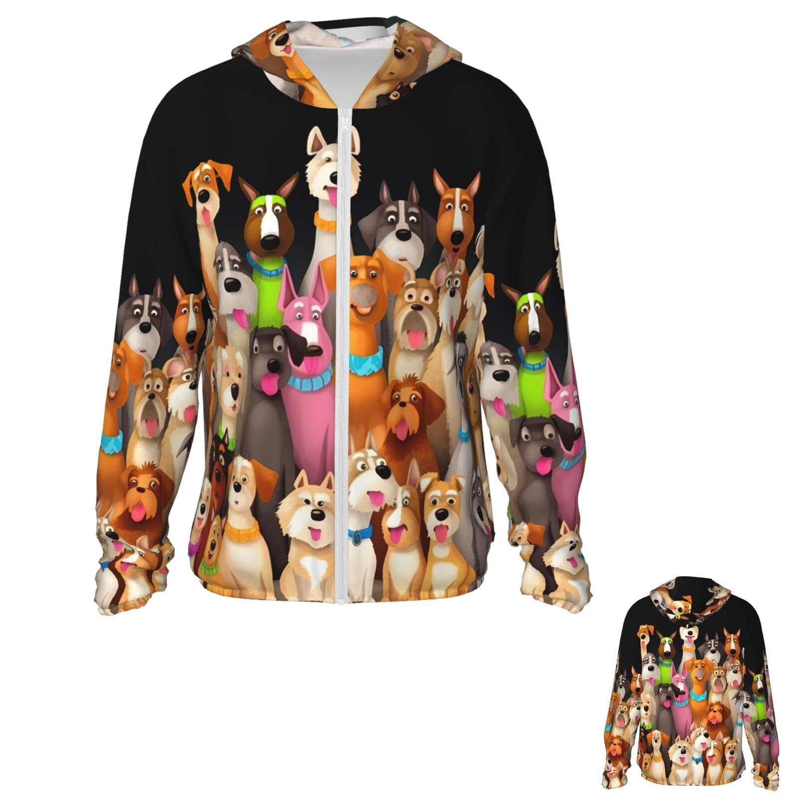 NONHAI Men's Sun Protection Jacket UPF 50+ Full Zipper Long Sleeve UV Hoodie Shirt Dogs Women's Outdoor Jacket Black