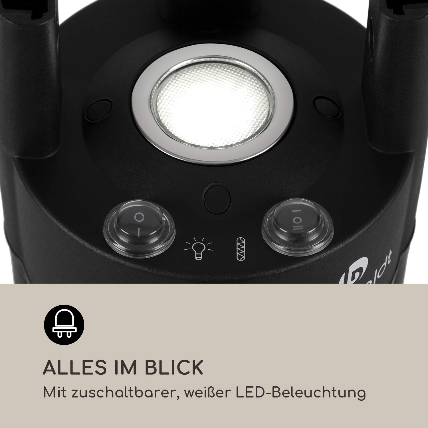 blumfeldt Primal Heat - Standheizstrahler, Stehtisch-IR-Heizer, Infrarotheizung, Stand Heizstrahler, Infrarotstrahler mit 1600 Watt, Infrarot-Annäherungssensoren, Höhe: 65 cm, Silber