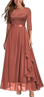 Women's Elegant Floral Lace Retro 3/4 Sleeve Contrast Bridesmaid Maxi Dress - Buy now