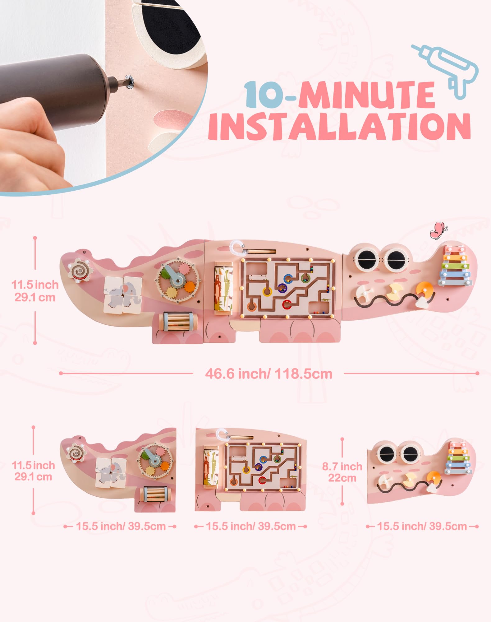 ROBOTIME Elemento da parete - Coccodrillo Activity Board - Tavola in legno - Avventura divertente nella giungla - Multi - Giocattoli interattivi - Selettori di forme - Turnaze - Montessori educativi -