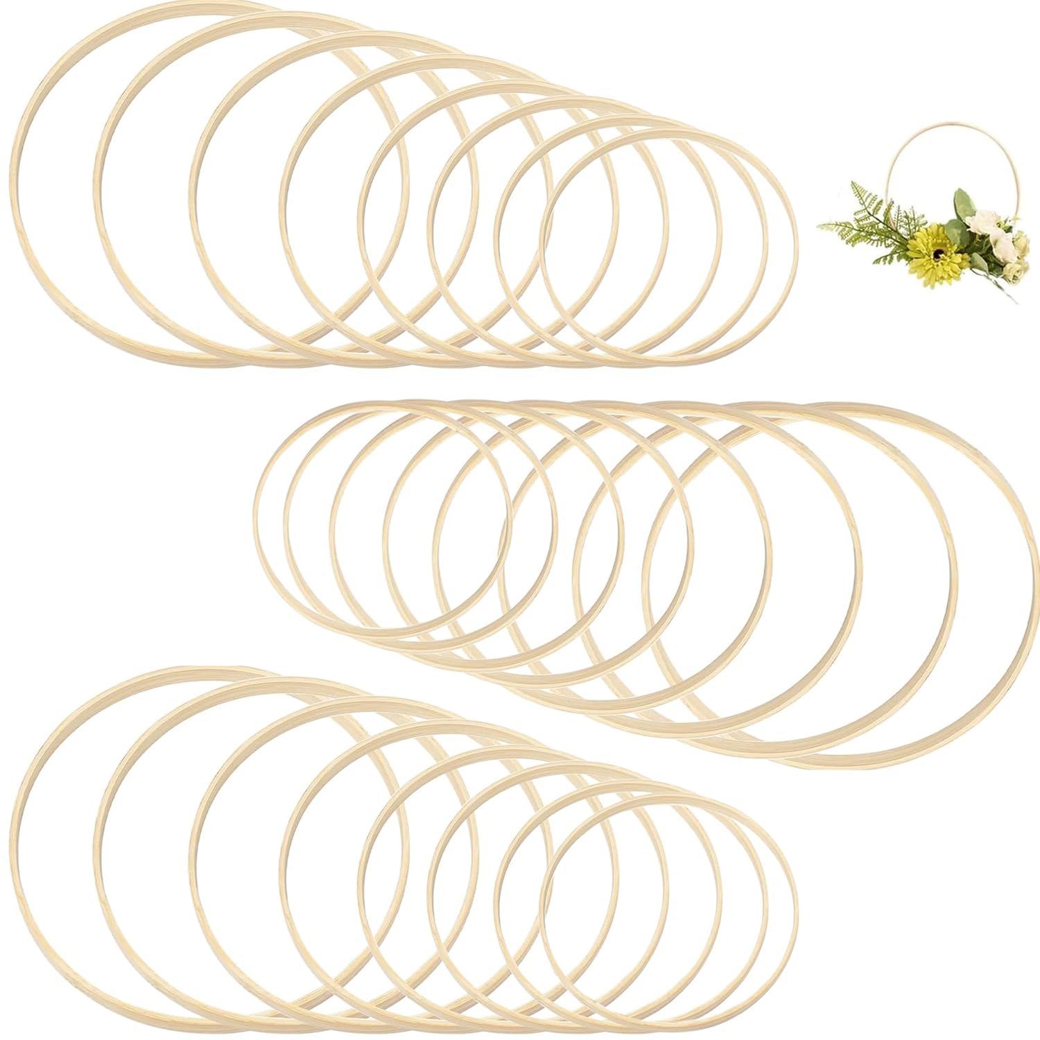 Bhina 24 Pezzi Anelli a Cerchio in Legno di Bambù, Floreali di Corona in Bambu, Dream Catcher Cerchio Rotondo in Legno, per Bricolage,Macramè,Ghirlande Nuziali,Artigianato da Appendere,8Misure,8-26cm