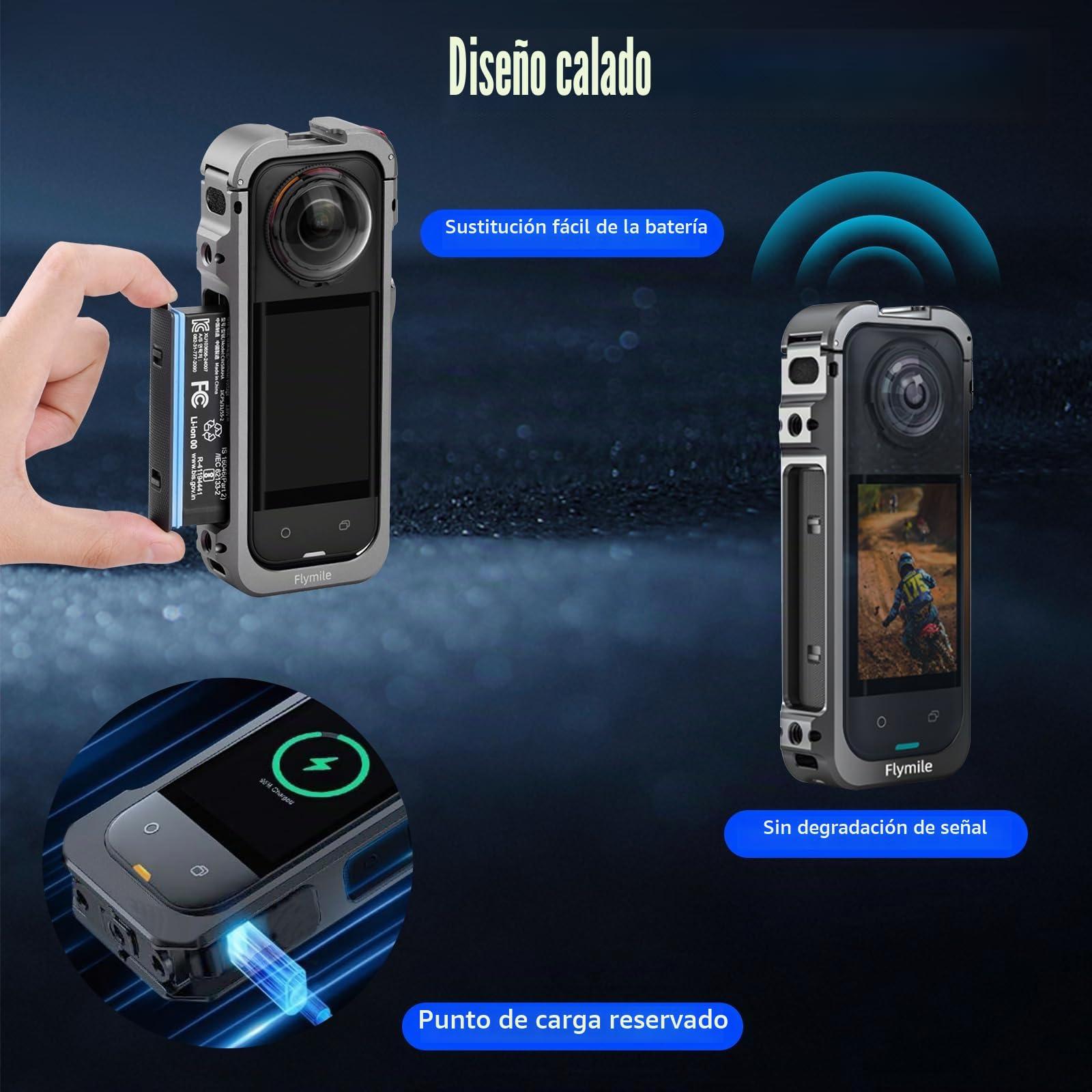 Carcasa protectora de metal para accesorios Insta360 X5, marco de aluminio con cubierta de objetivo de silicona, con orificio para tornillo integrado de 1/4 pulgadas, jaula de cámara con interfaz